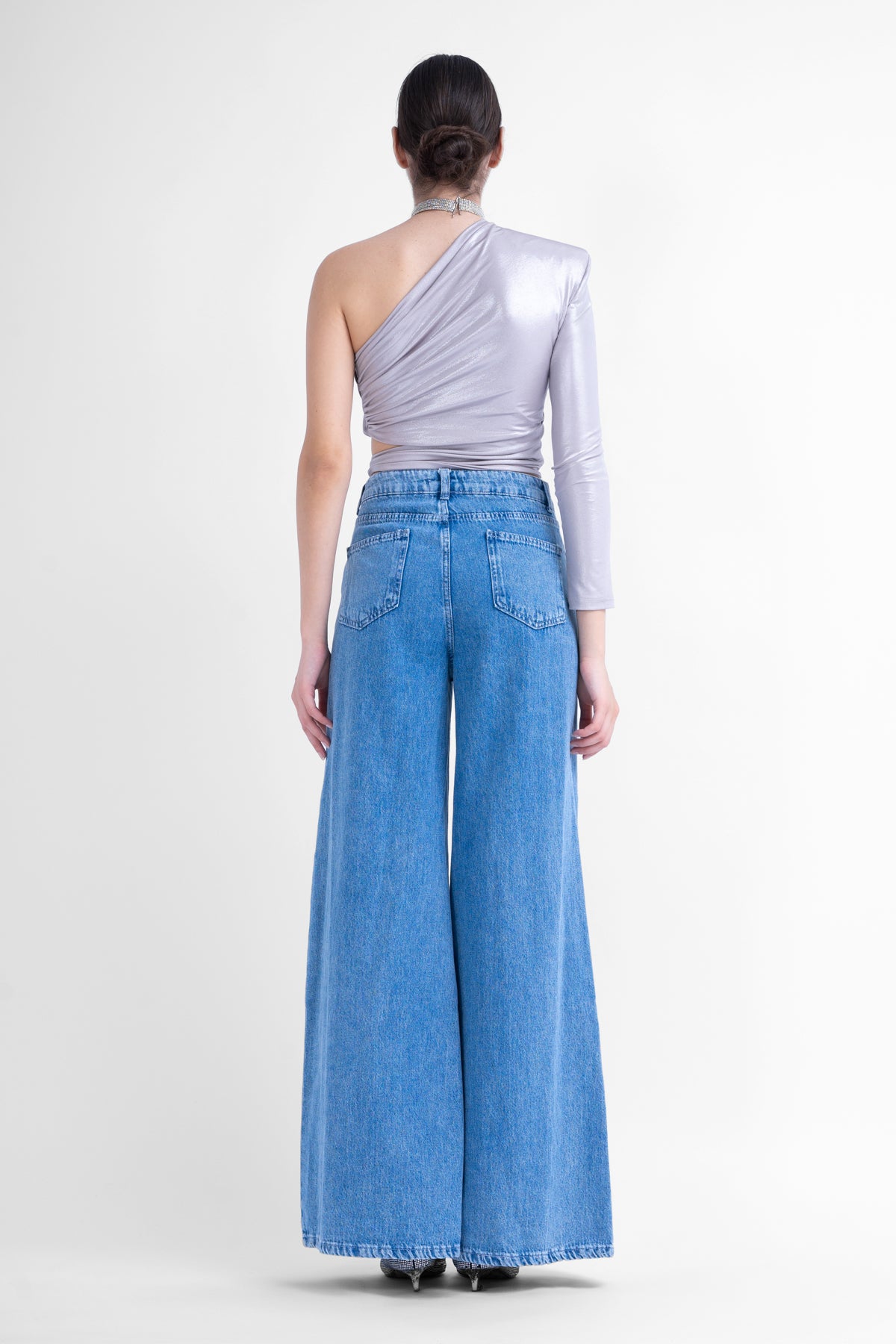 Silver asymmetrical top with scarf