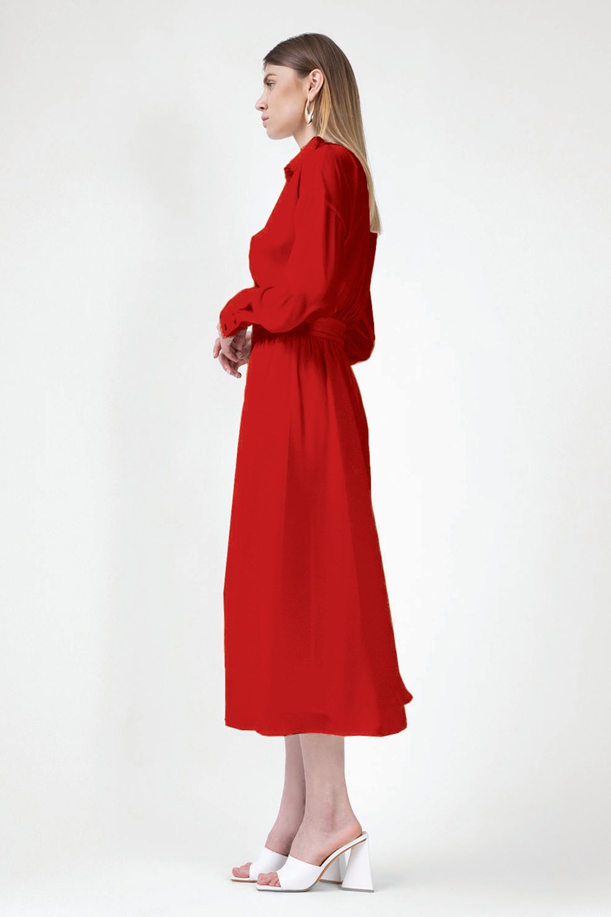 Rochie midi rosie cu corset