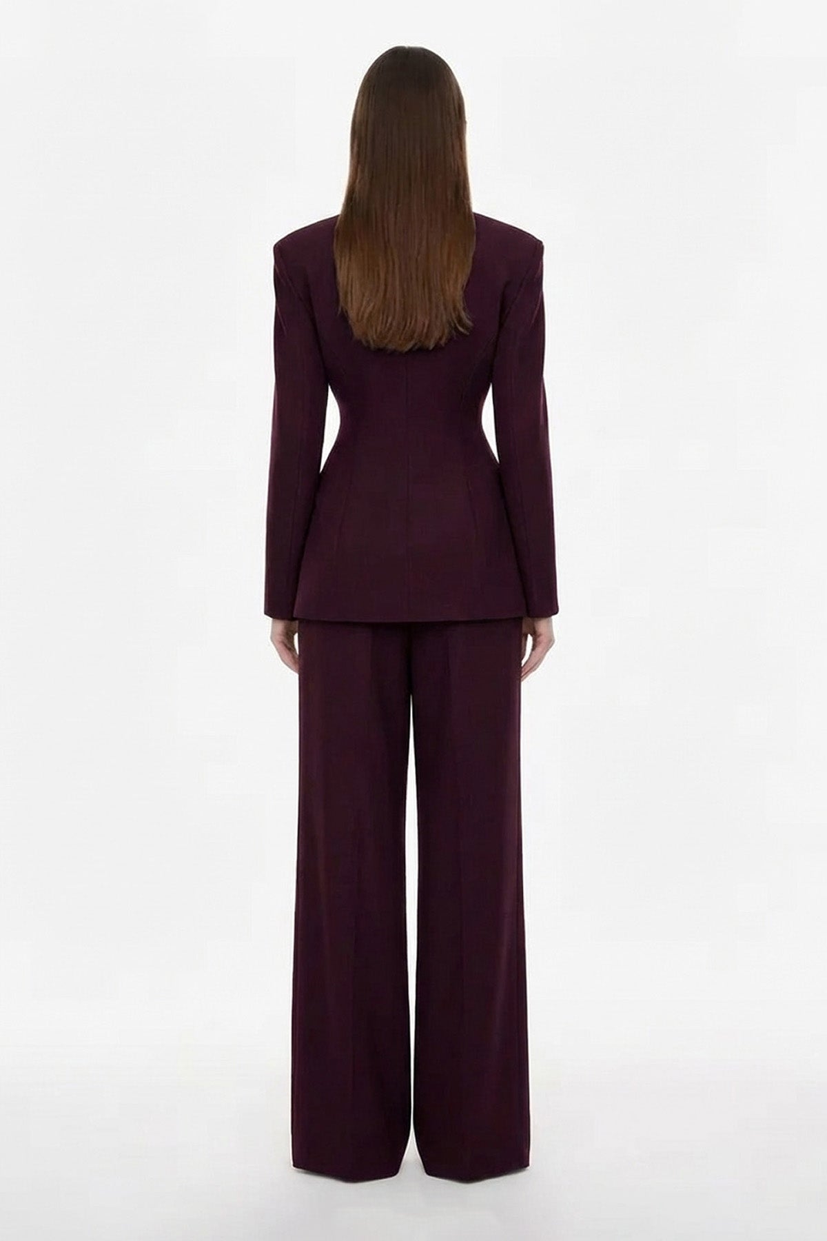 Plum-purple Suit with Balloon Blazer and wide leg trousers