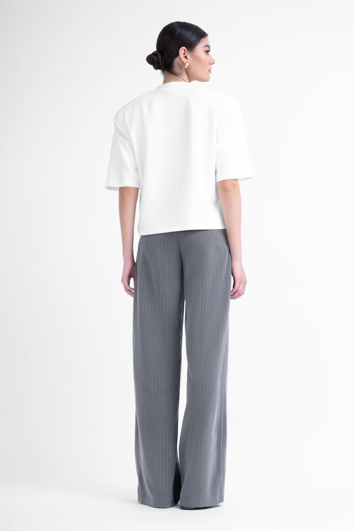 Grey striped wide leg trousers
