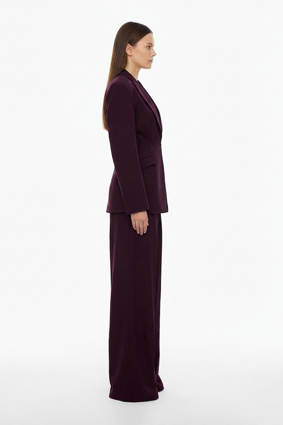 Plum-purple Suit with Balloon Blazer and wide leg trousers