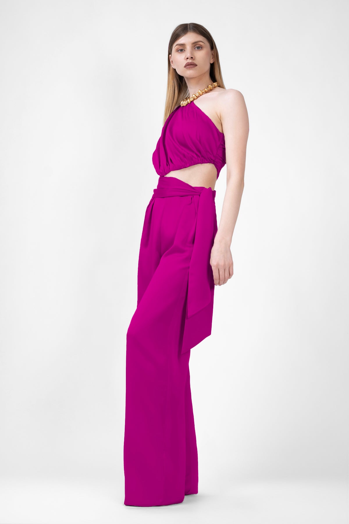 Fuchsia Maxi Jumpsuit With Scarves