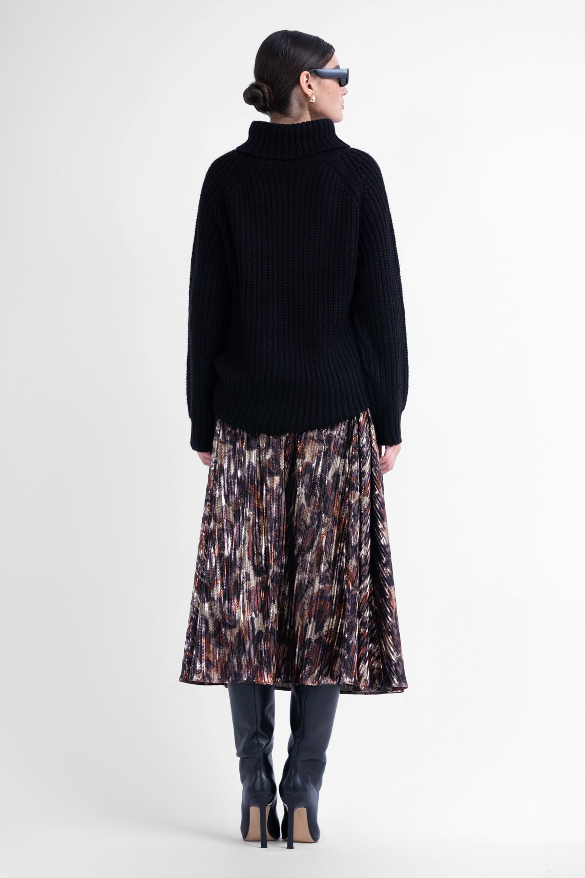 Fusta midi laminata cu imprimeu