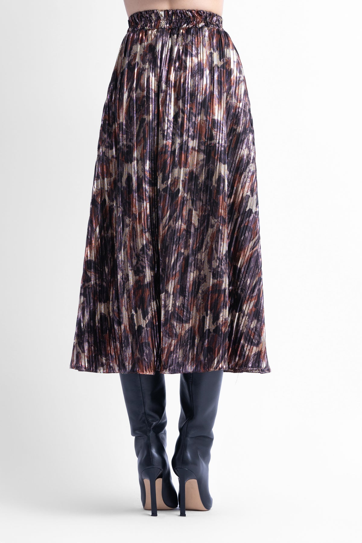 Fusta midi laminata cu imprimeu