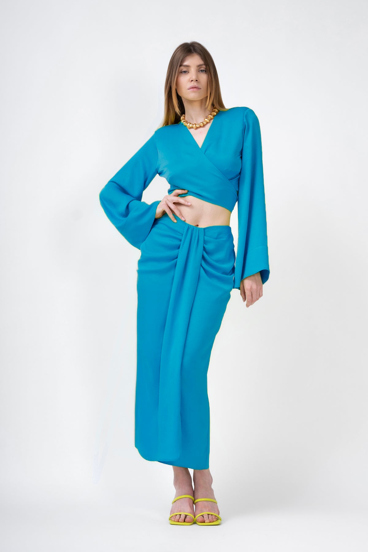 Bleu Set With Top And Midi Skirt