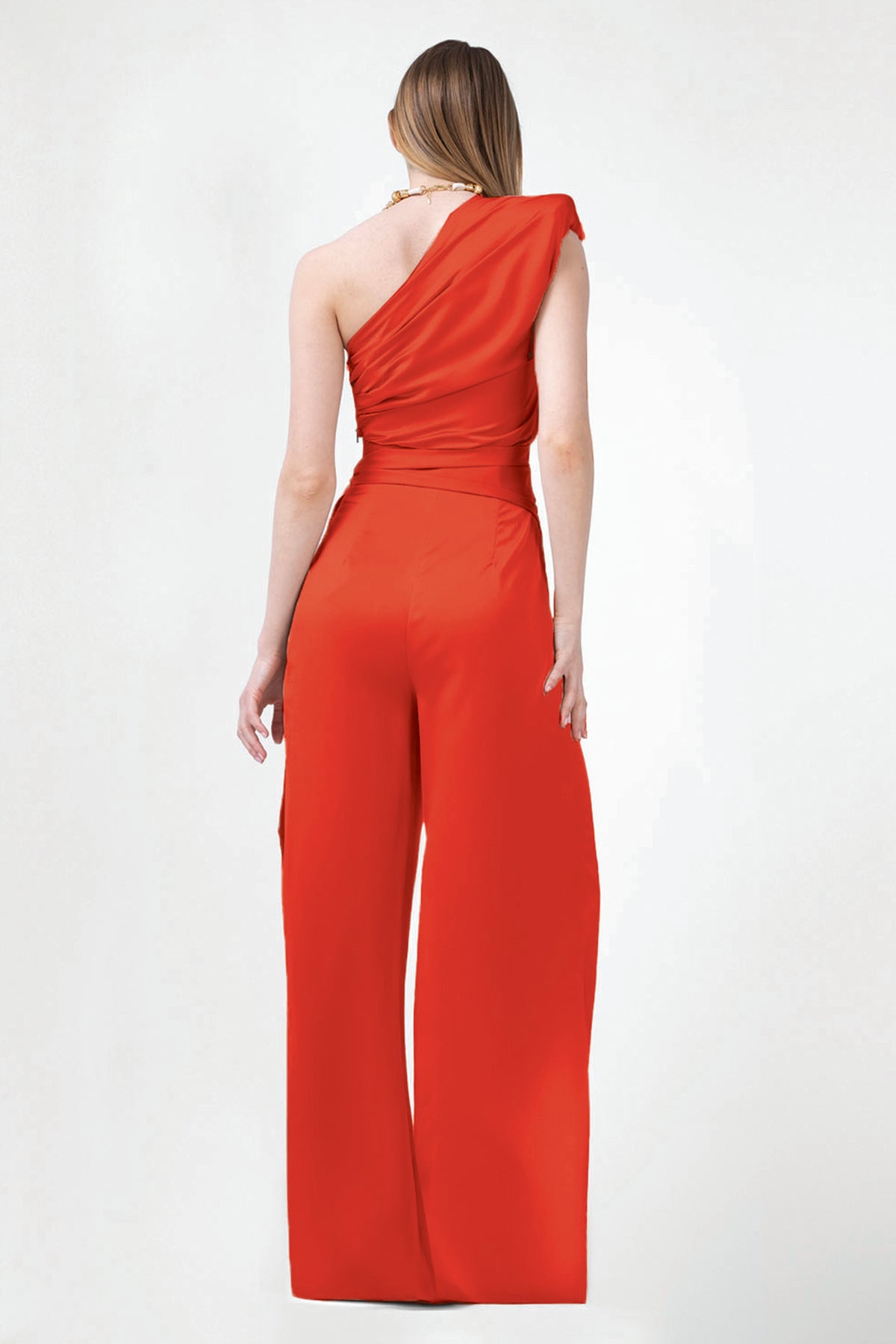 Red Maxi Jumpsuit With Scarves