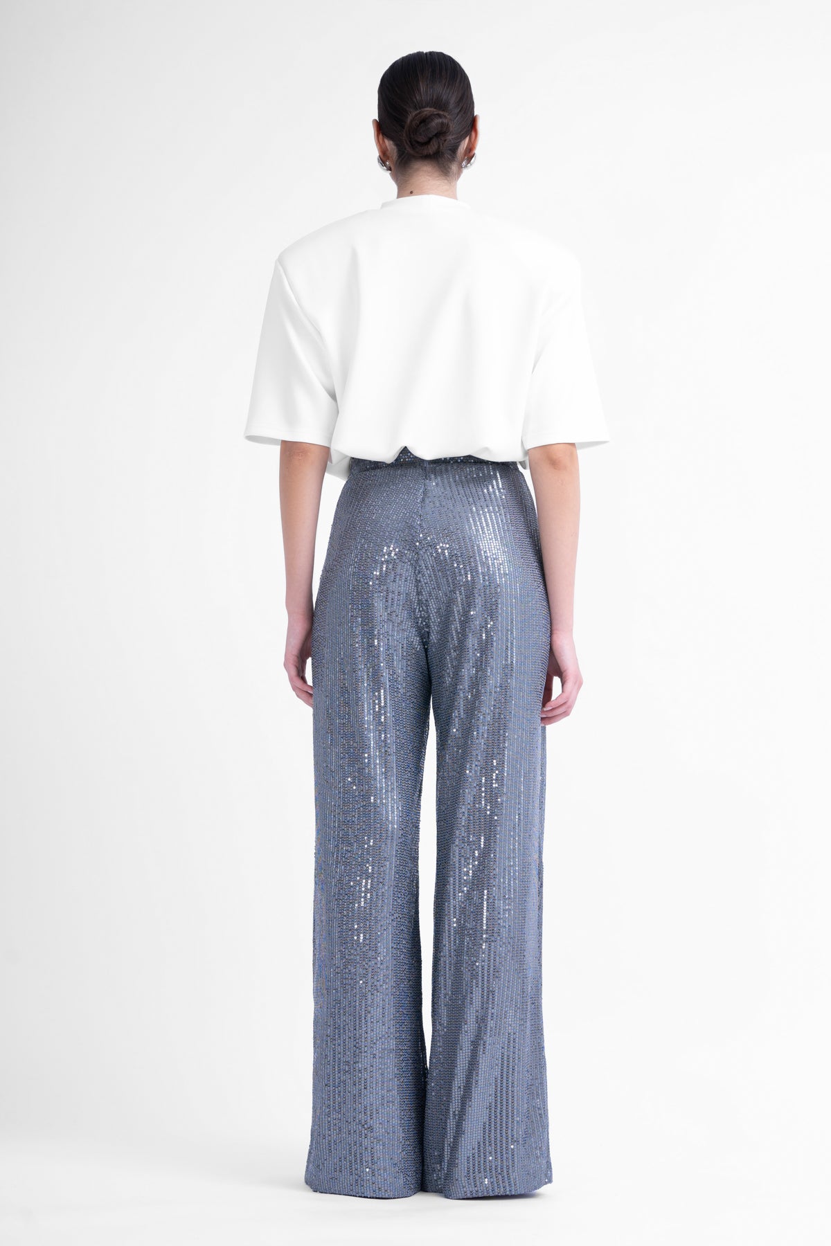Grey sequin-embellished high-waist trousers