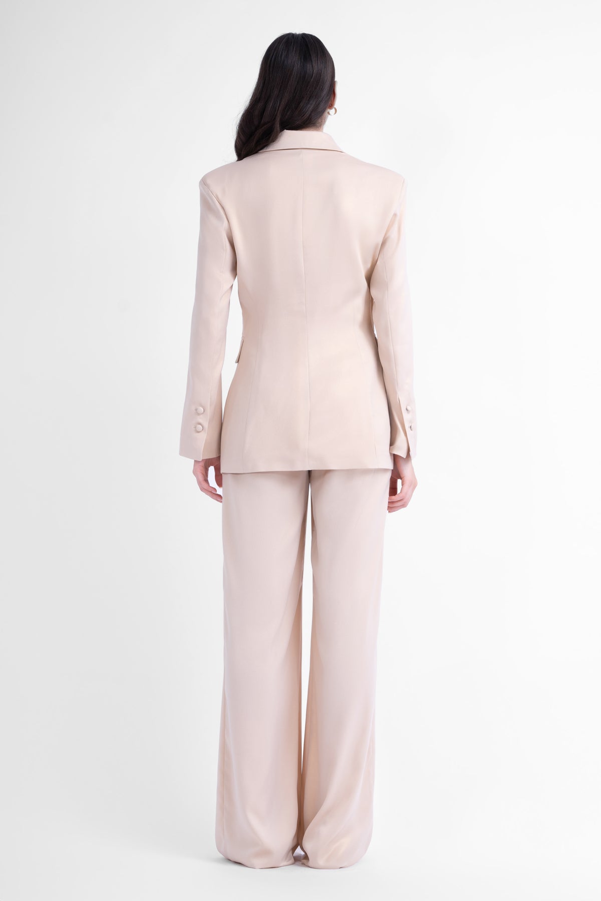 Ivoire shimmery suit with slim fit blazer and wide leg trousers