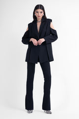 Black suit with cut-outs blazer and slim fit trousers