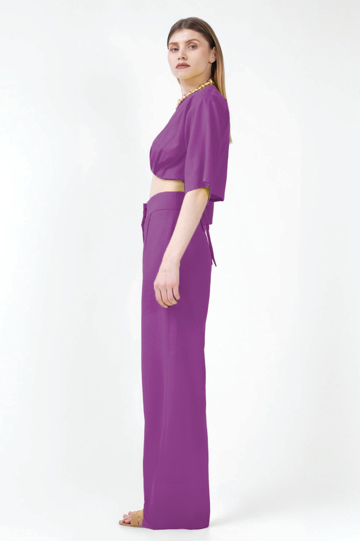 Deep Purple Matching Set with cropped shirt and straight trousers