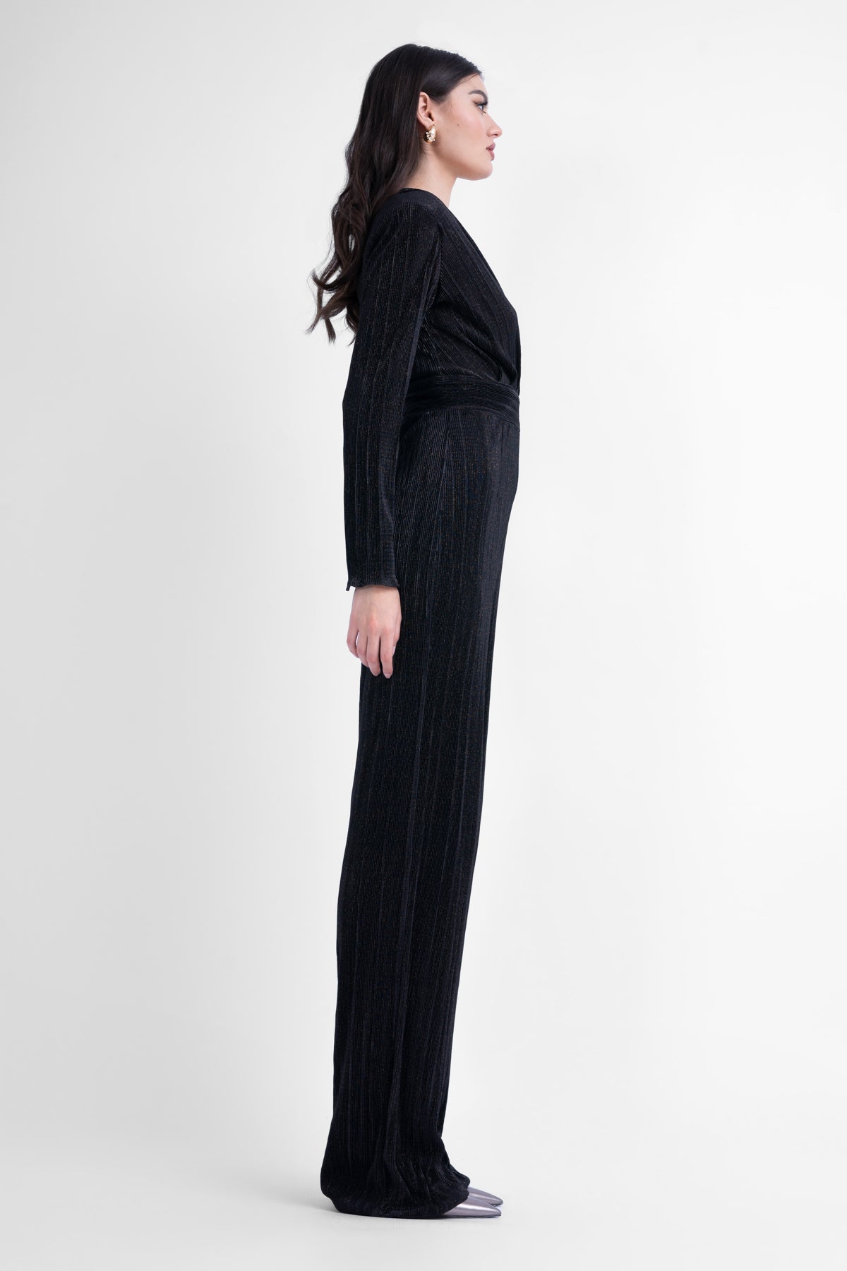 Black maxi jumpsuit with gold details