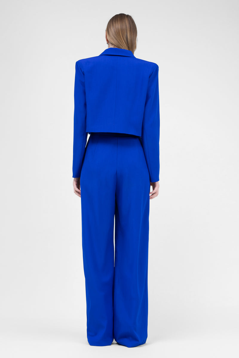 Electric Blue Ultra Wide Leg Trousers With Pleats