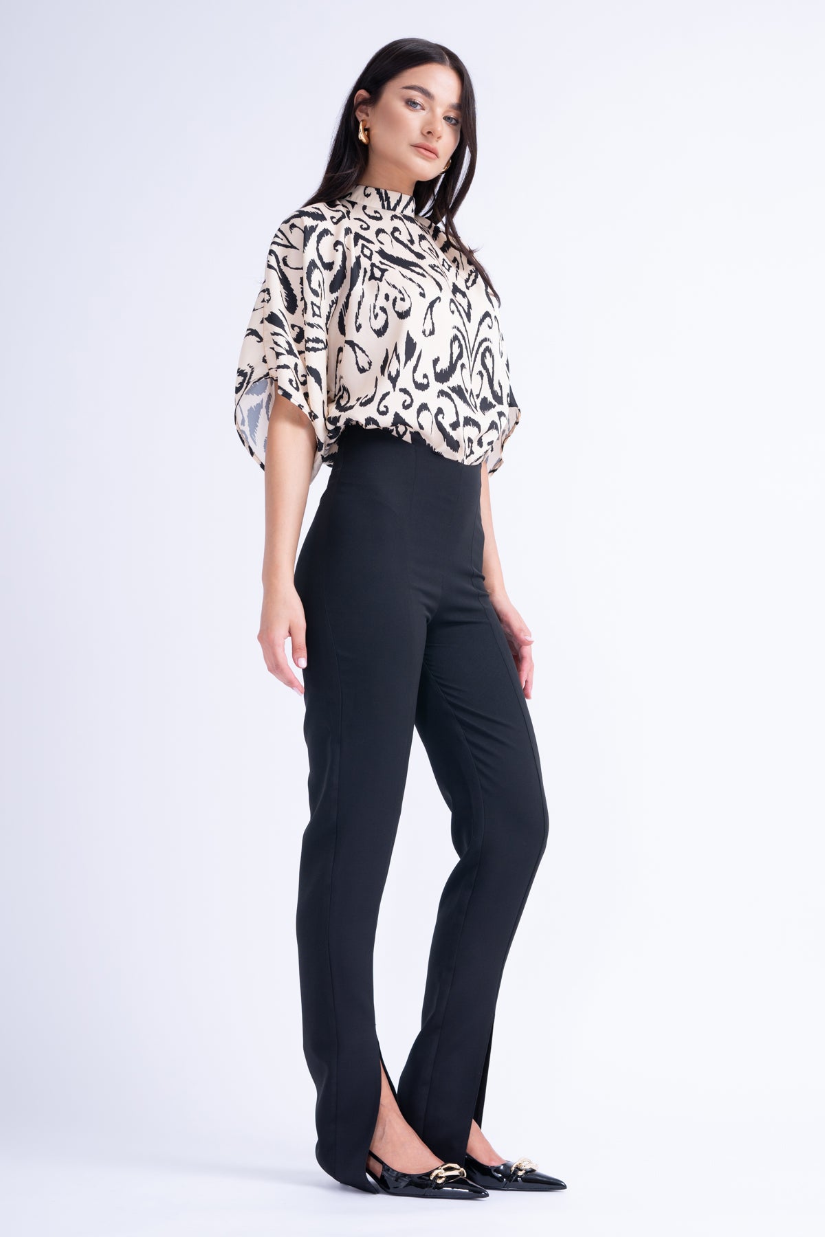 Black Slim Fit Pants With Front Slit