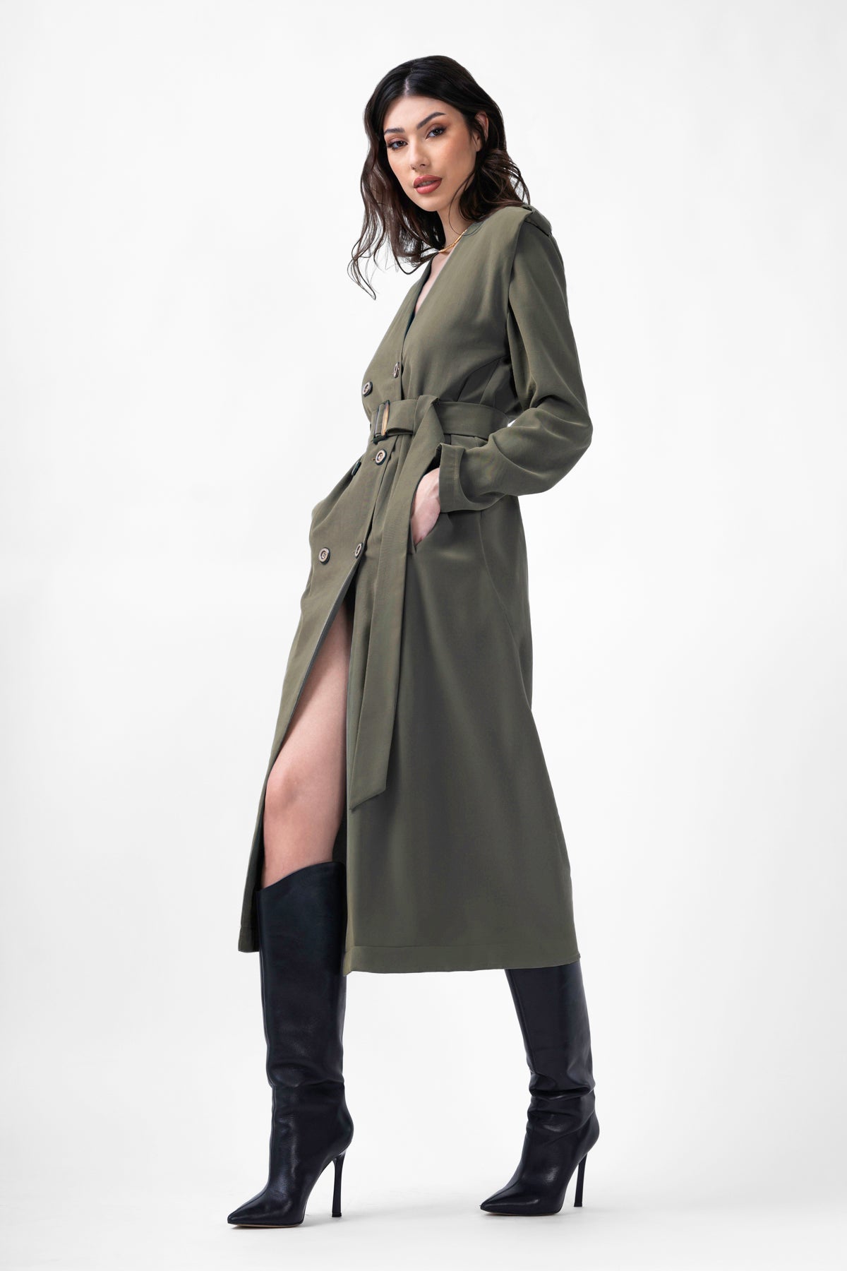 Rochie midi khaki tip trench