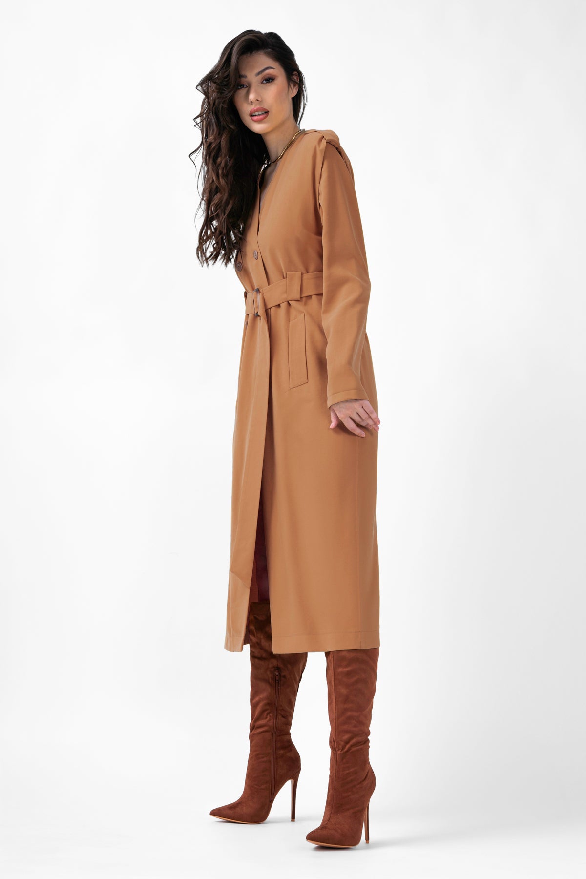 Rochie midi camel tip trench