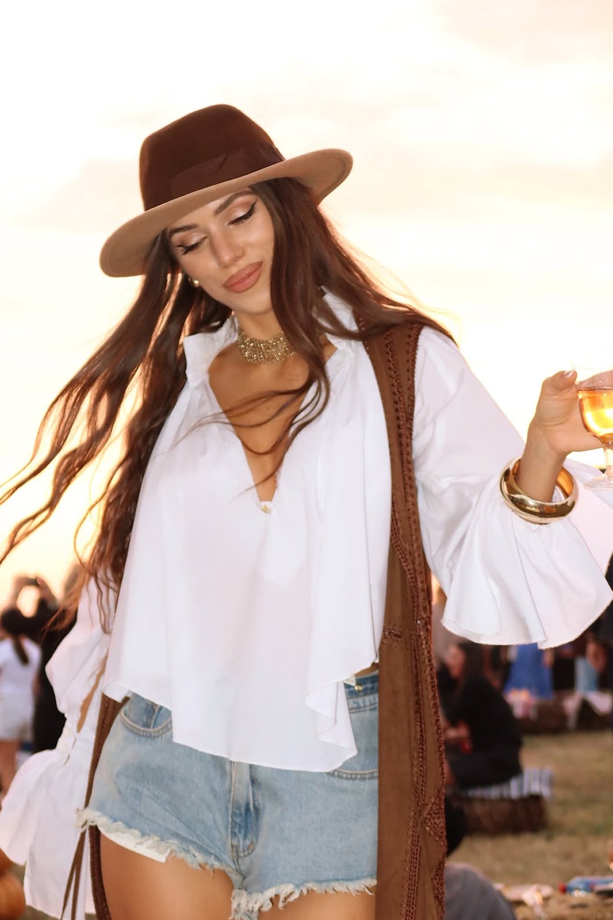 Baby Blue oversized shirt with high collar and balloon sleeves