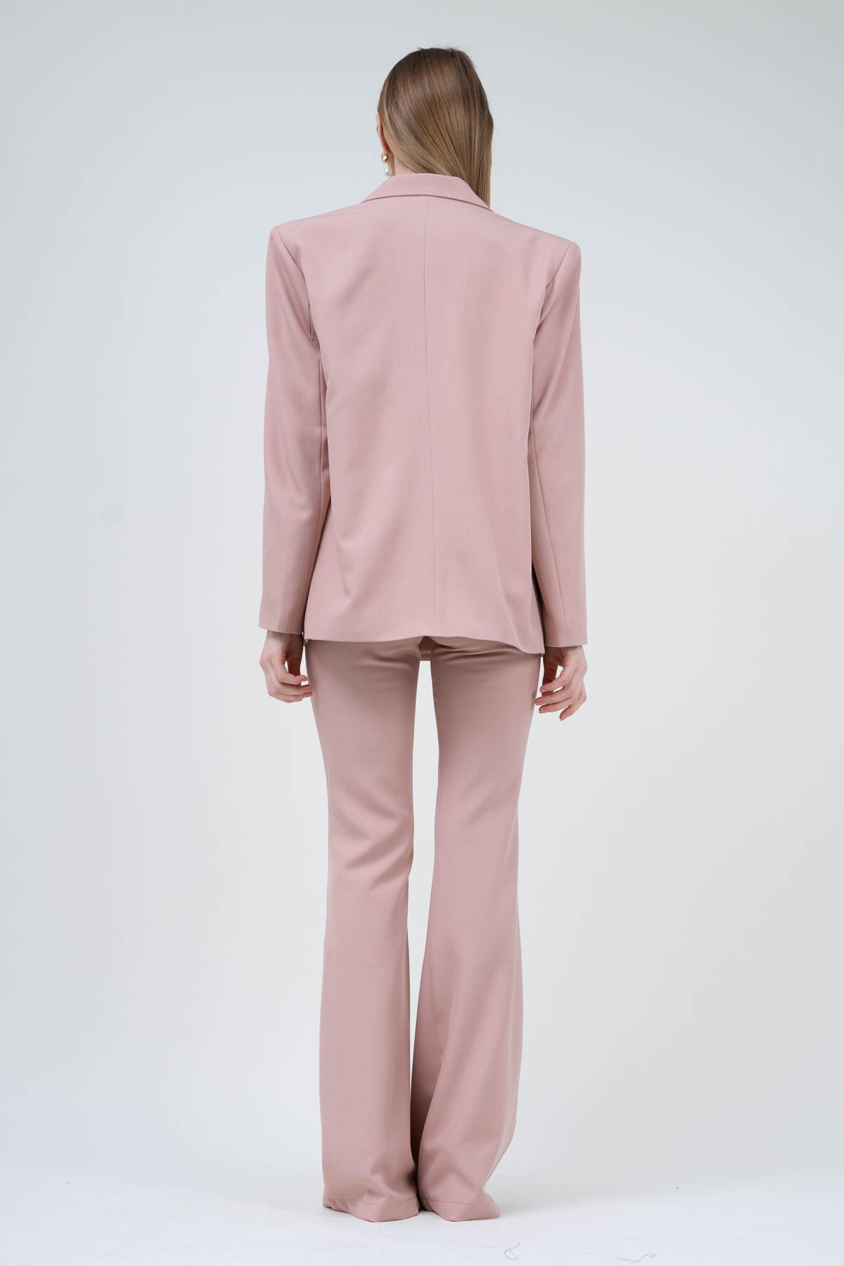 Pastel Pink Suit With Regular Blazer With Double Pocket And Flared Trousers