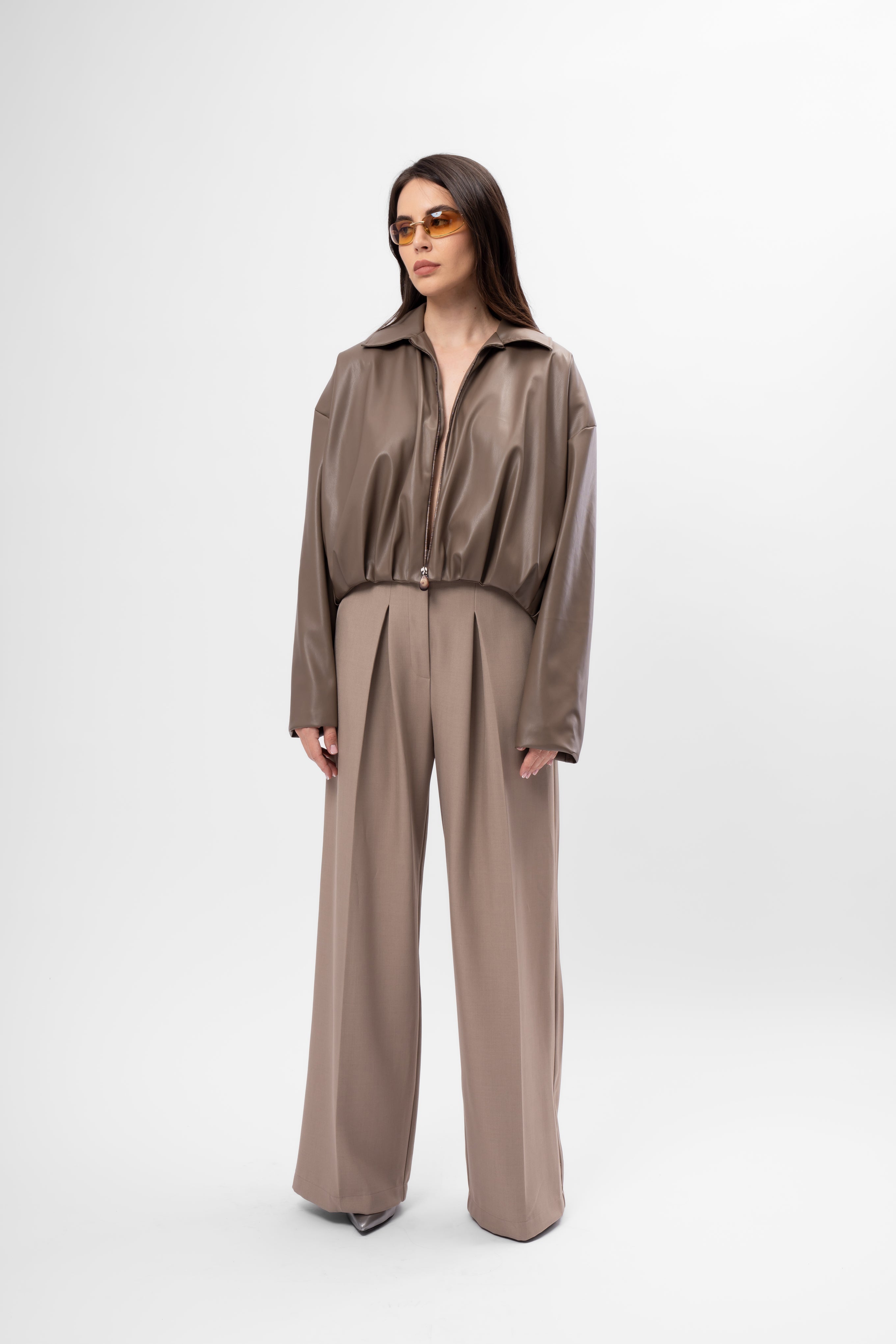 Oversized Cropped Jacket with Draping