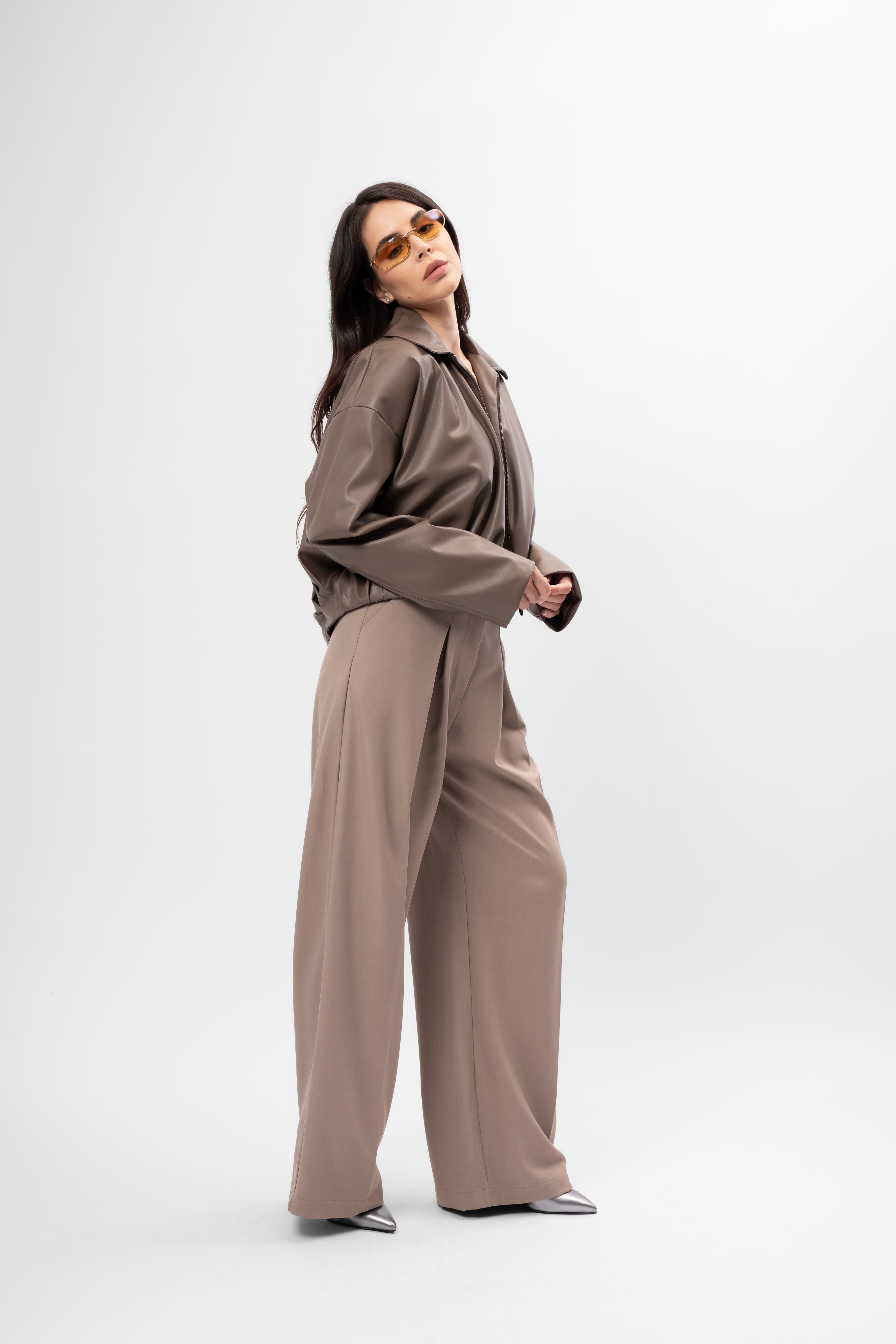 Oversized Cropped Jacket with Draping