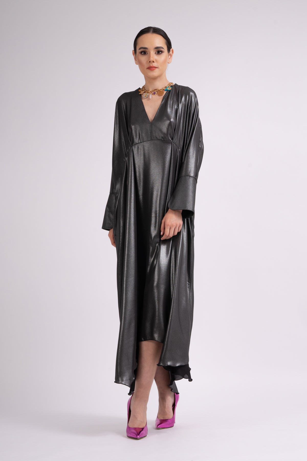 Black metallic maxi dress