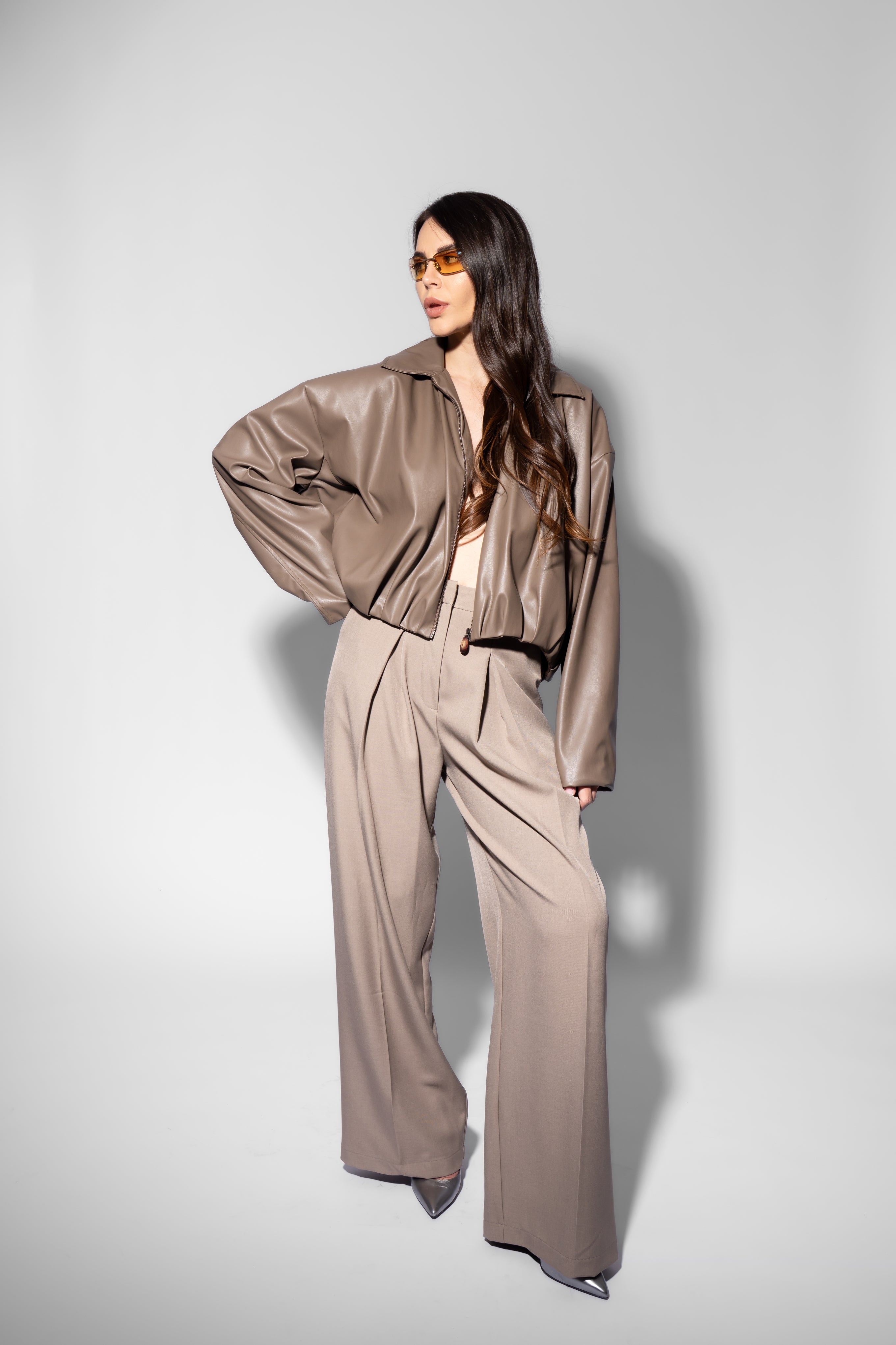 Geacă Crop Oversized cu Drapaje