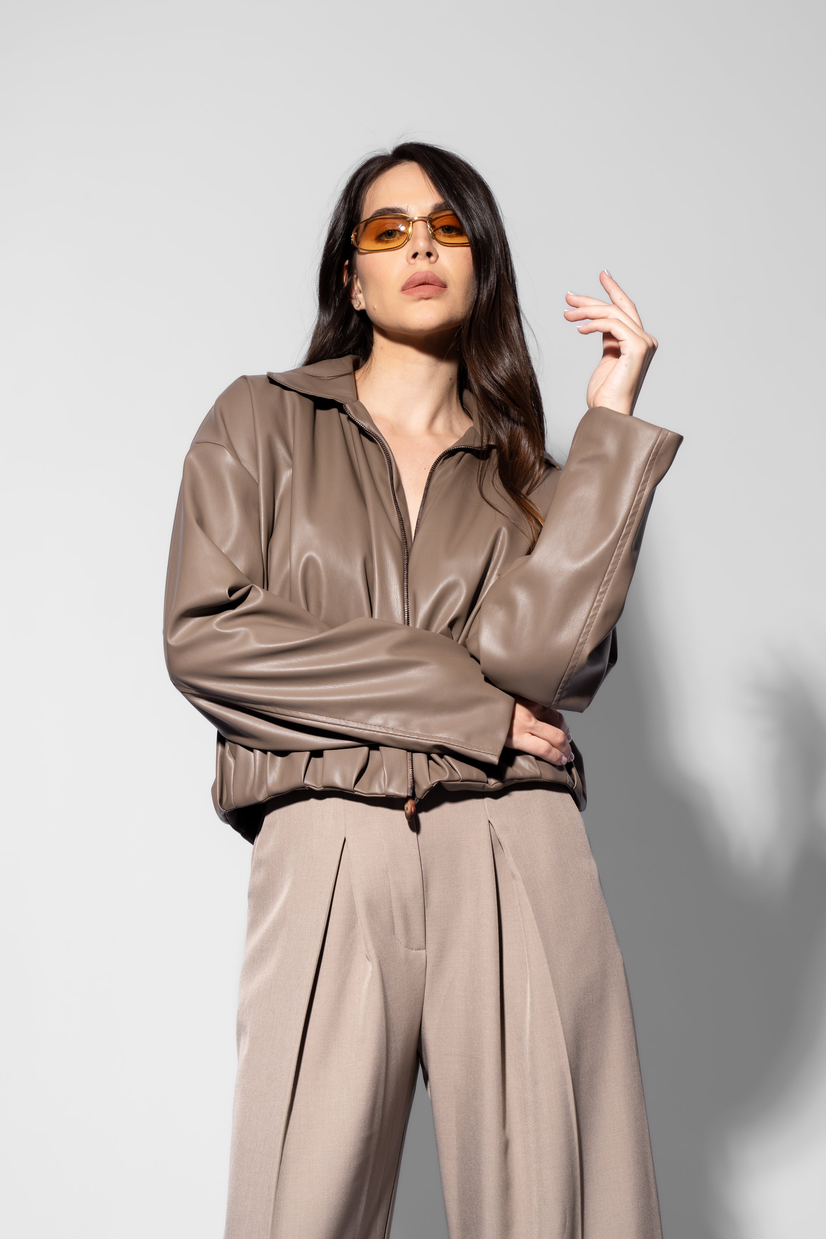 Geacă Crop Oversized cu Drapaje