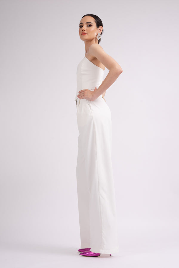 White set with corset and wide leg trousers