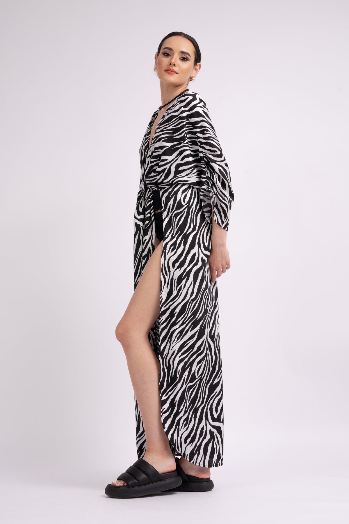 Zebra print kaftan with slits