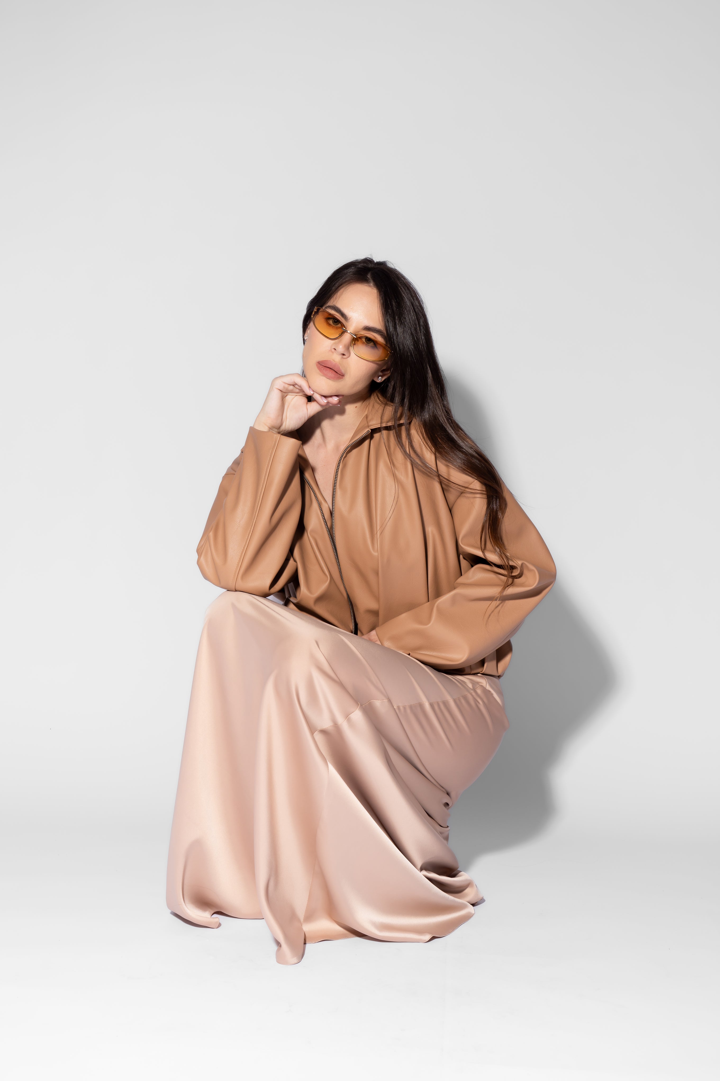 Maxi Satin Skirt in Nude