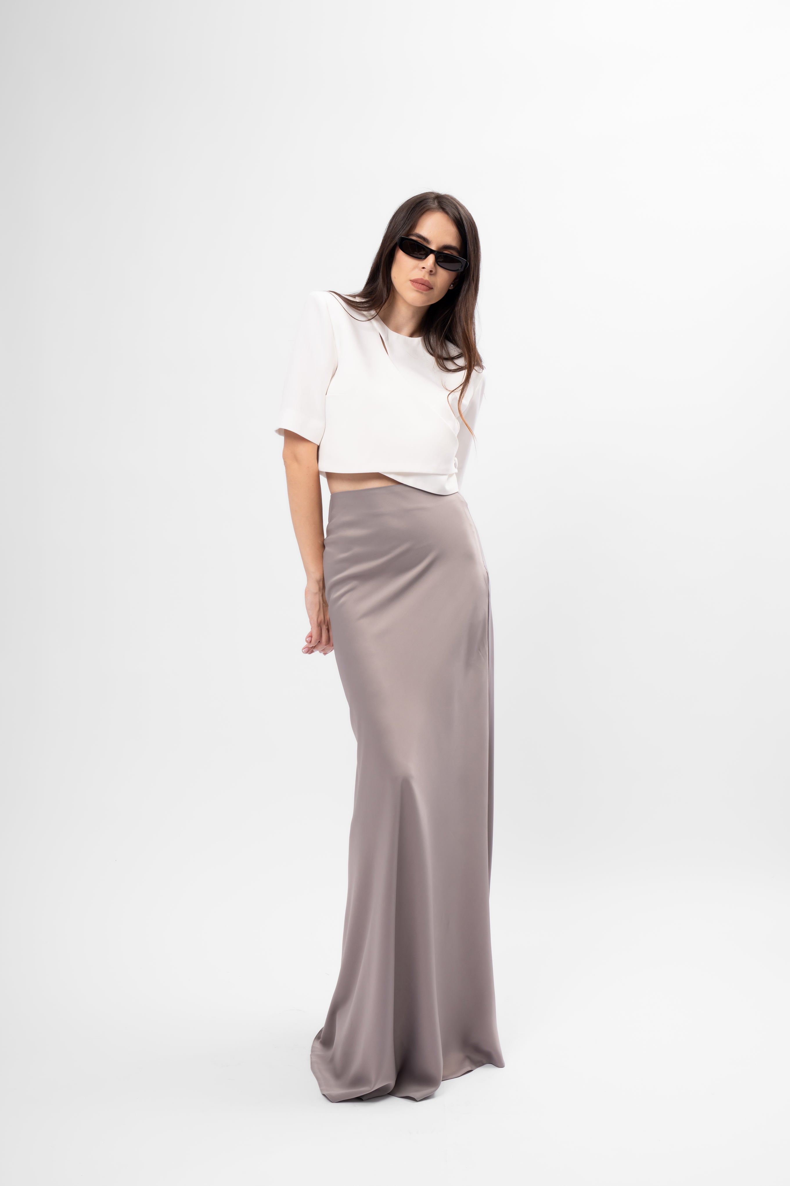 Fustă Maxi din Material Satinat gri