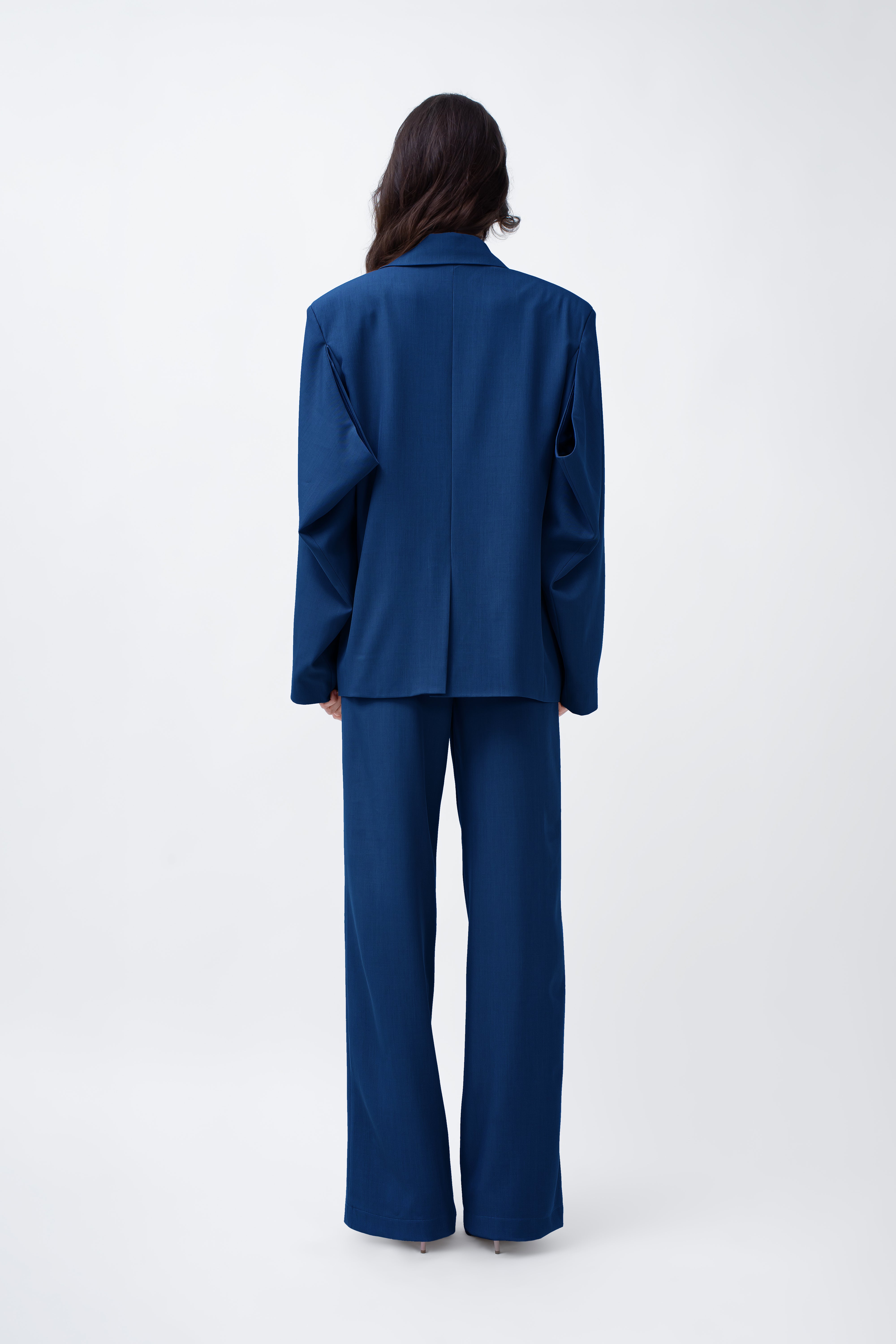 Navy Suit With Cut-Out Sleeves Blazer And Straight Trousers