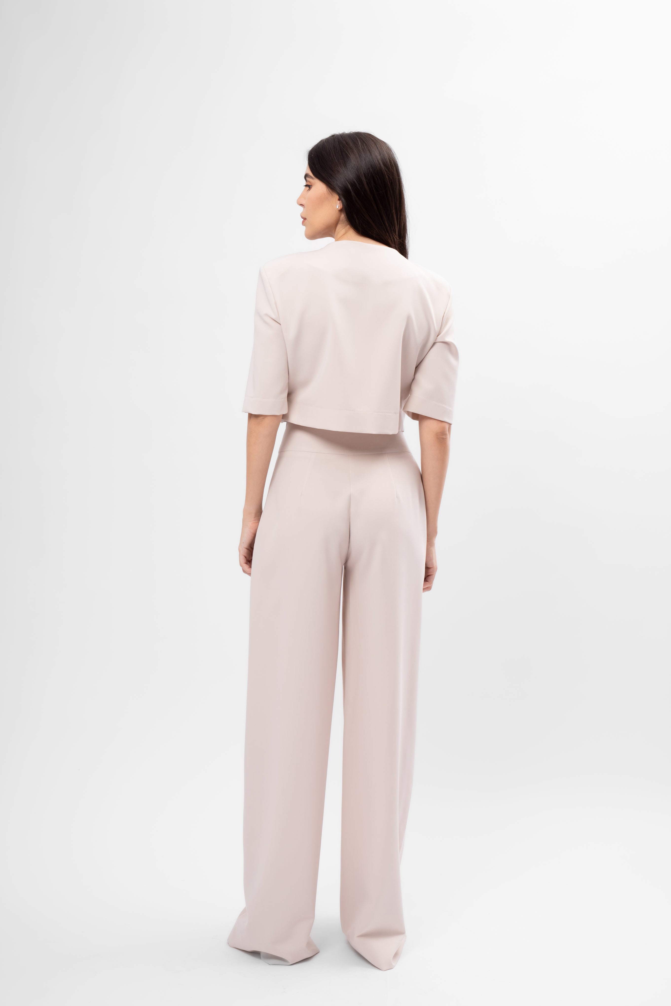 Beige Set with Cut-Out Top and Palazzo Pants