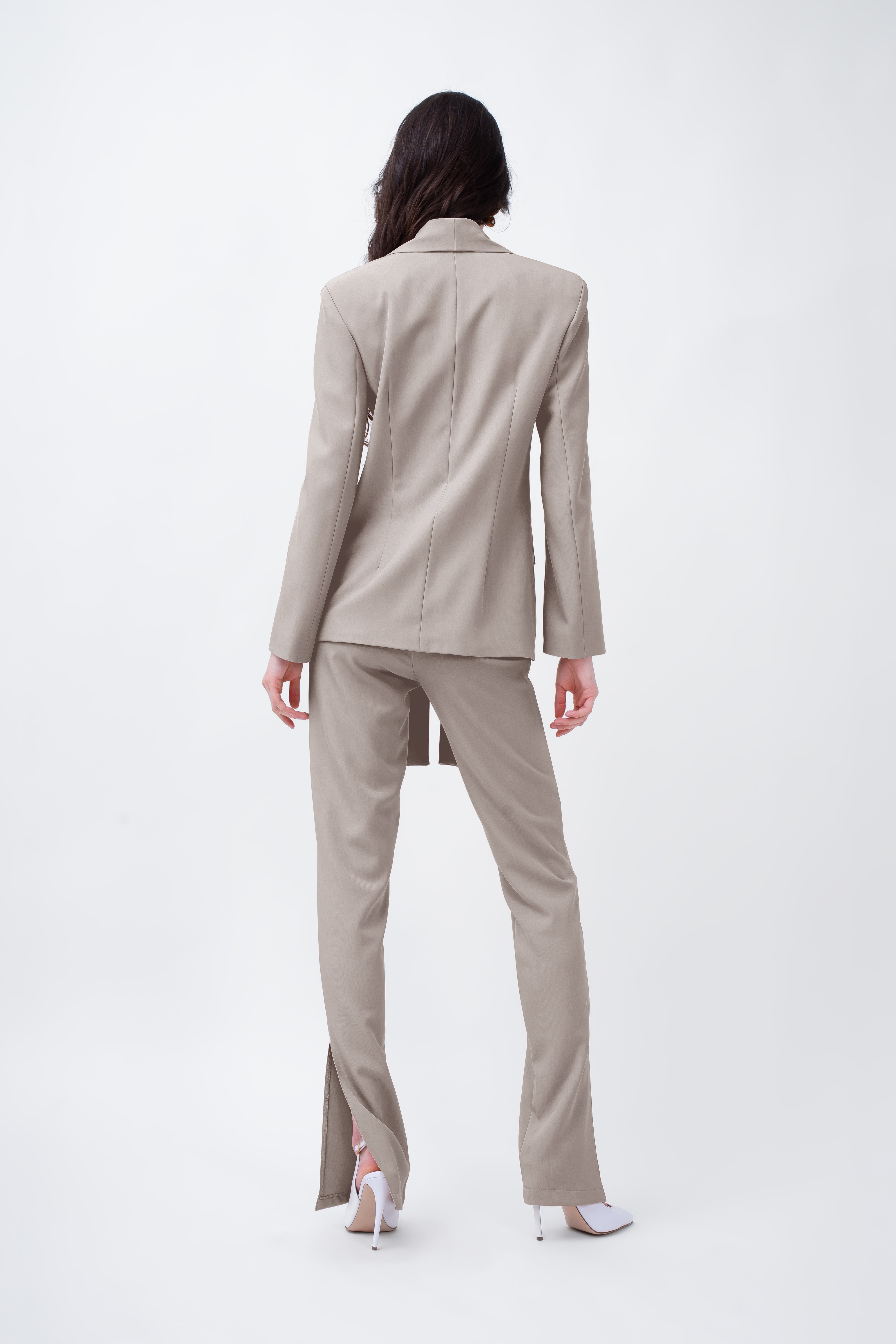 Beige Suit With Blazer And Slim Fit Trousers