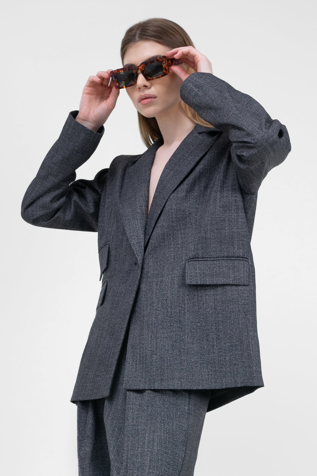 Grey Regular Blazer With Double Pocket