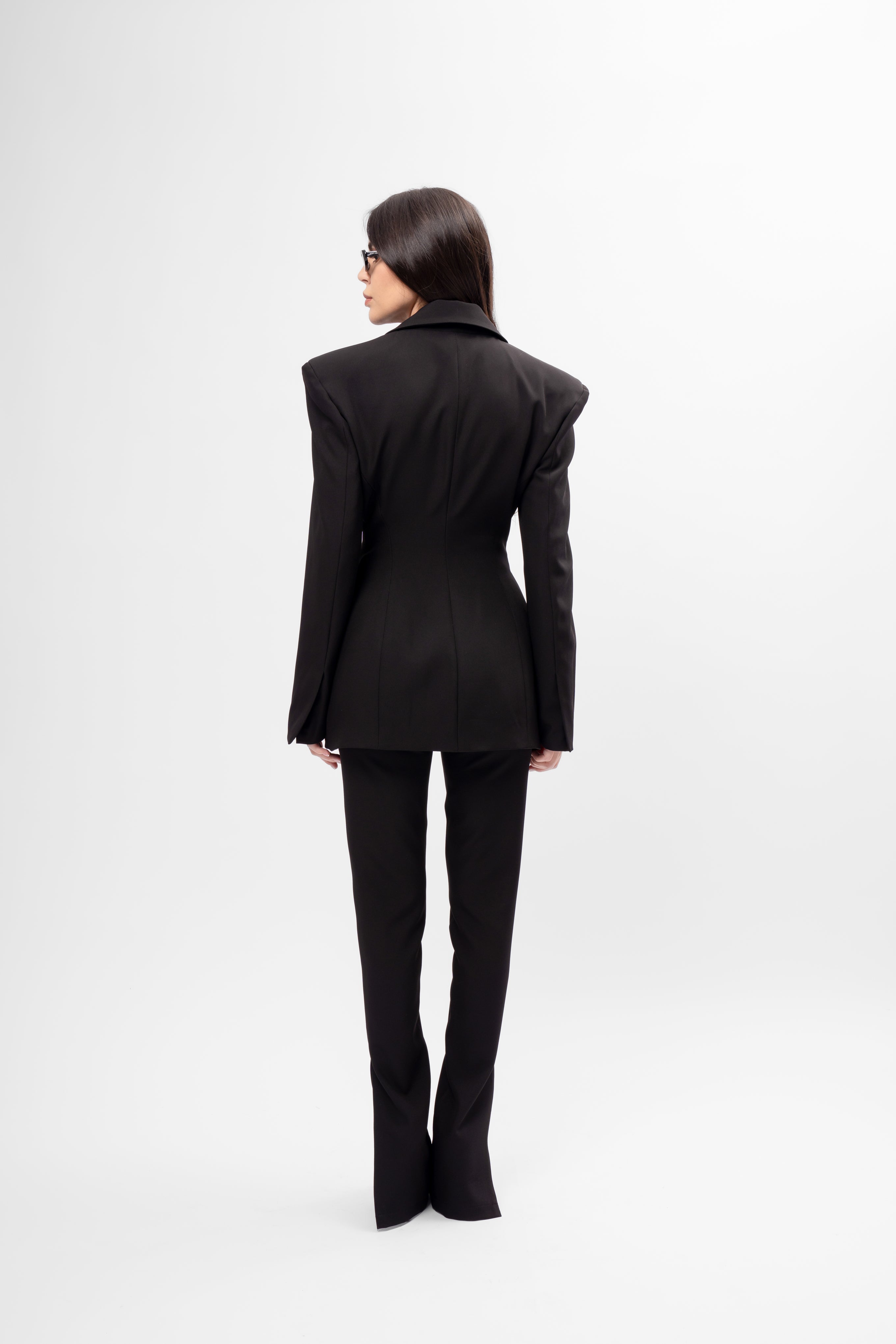 Black Suit with Balloon Blazer and Split-Hem Trousers