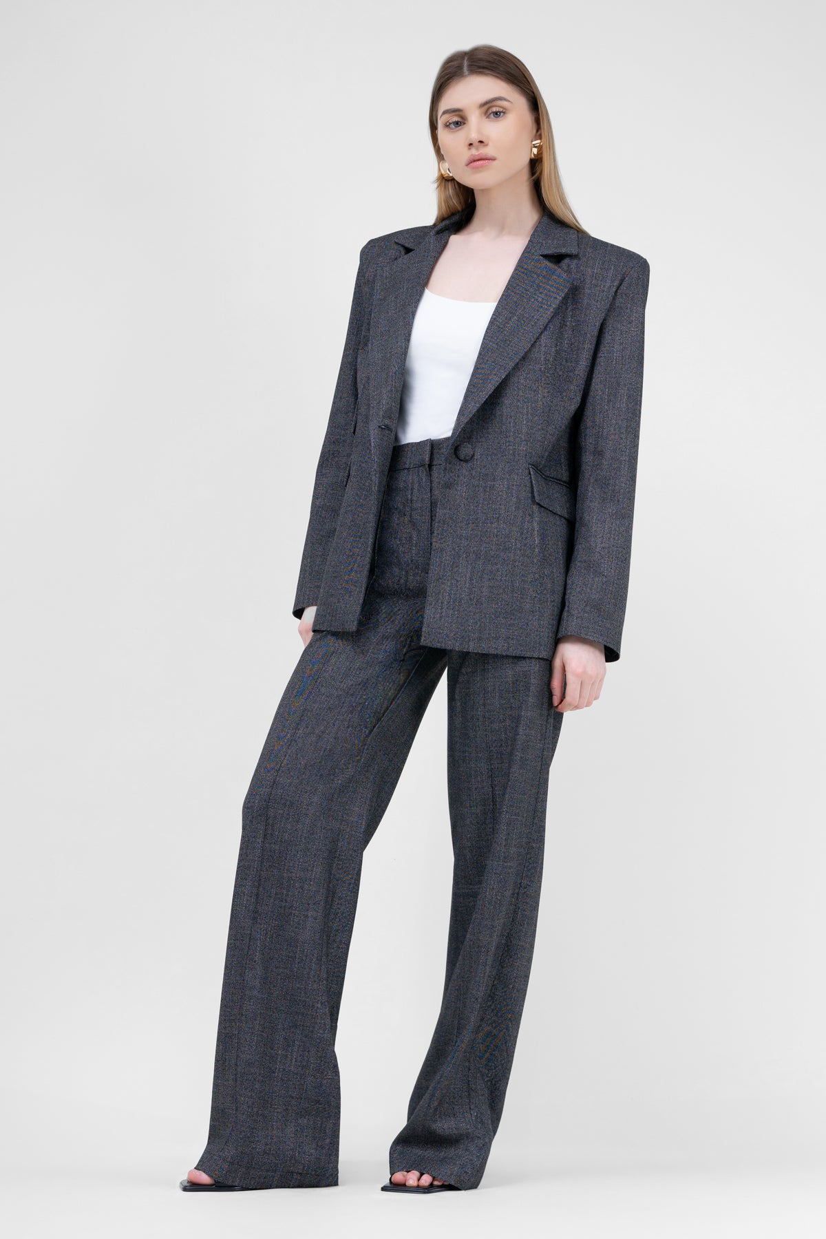 Grey Suit With Regular Blazer With Double Pocket And Stripe Detail Trousers
