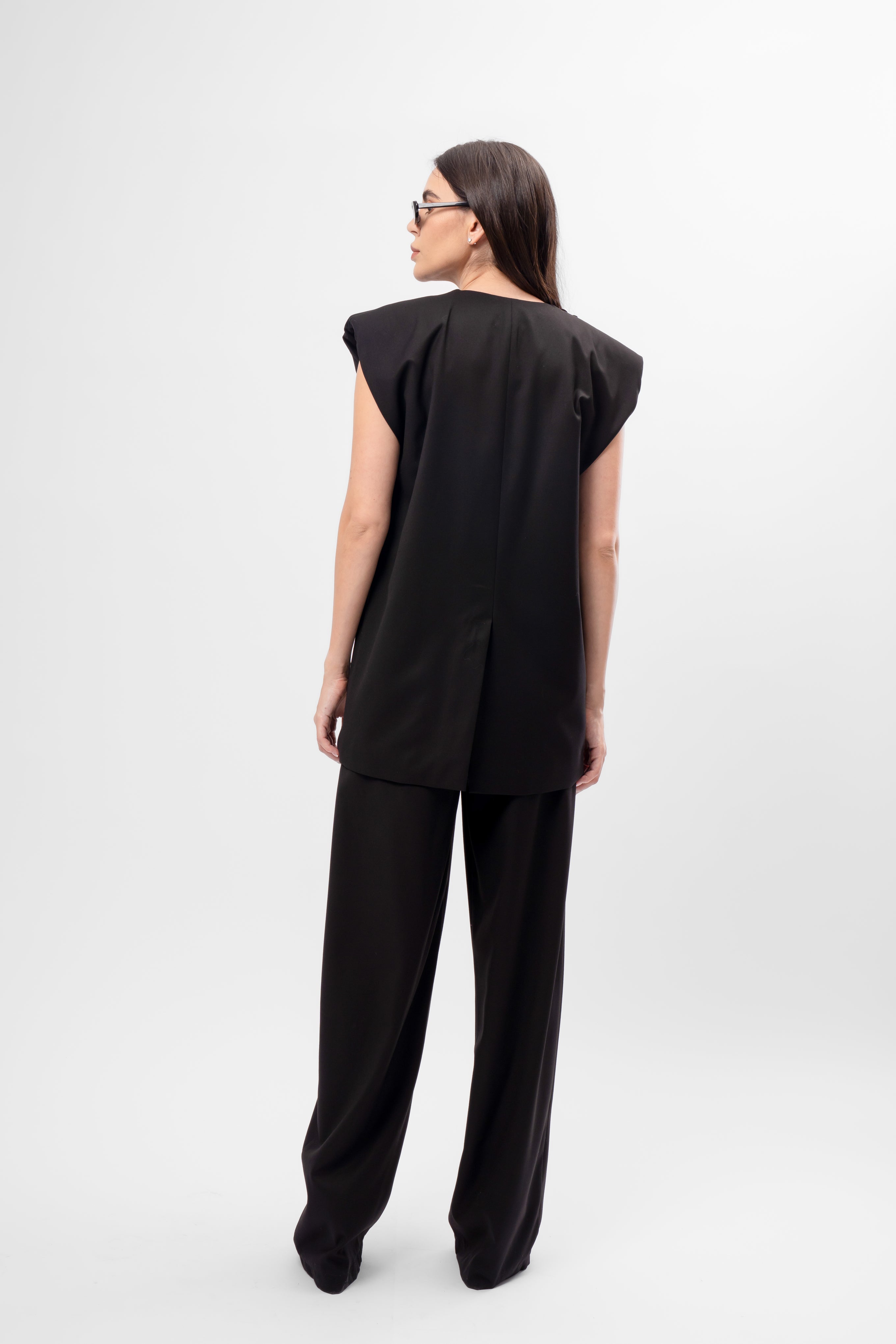 Black Set with Vest and Pleated Trousers