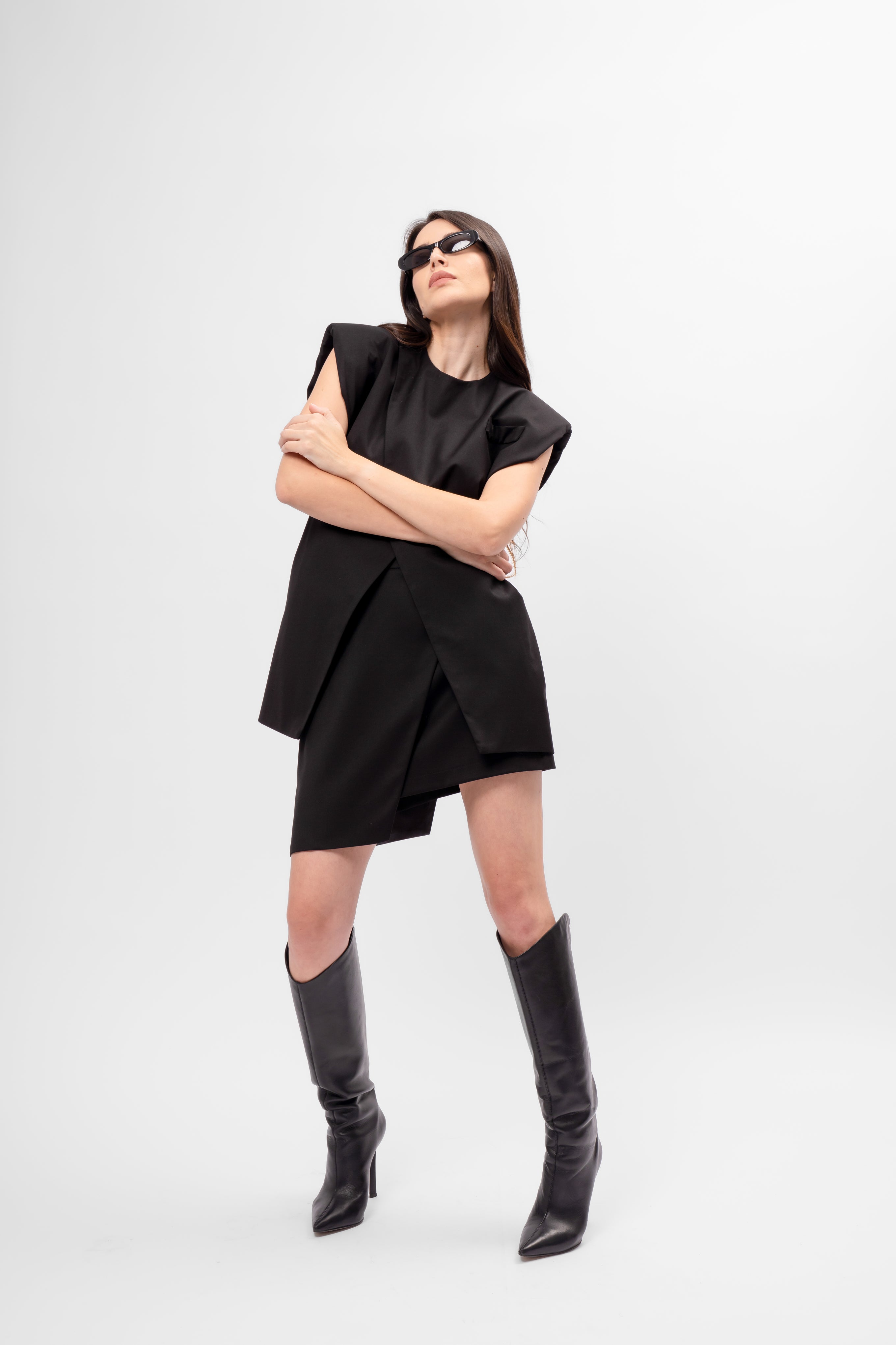 Minimalist Black Set with Vest and Asymmetric Skirt