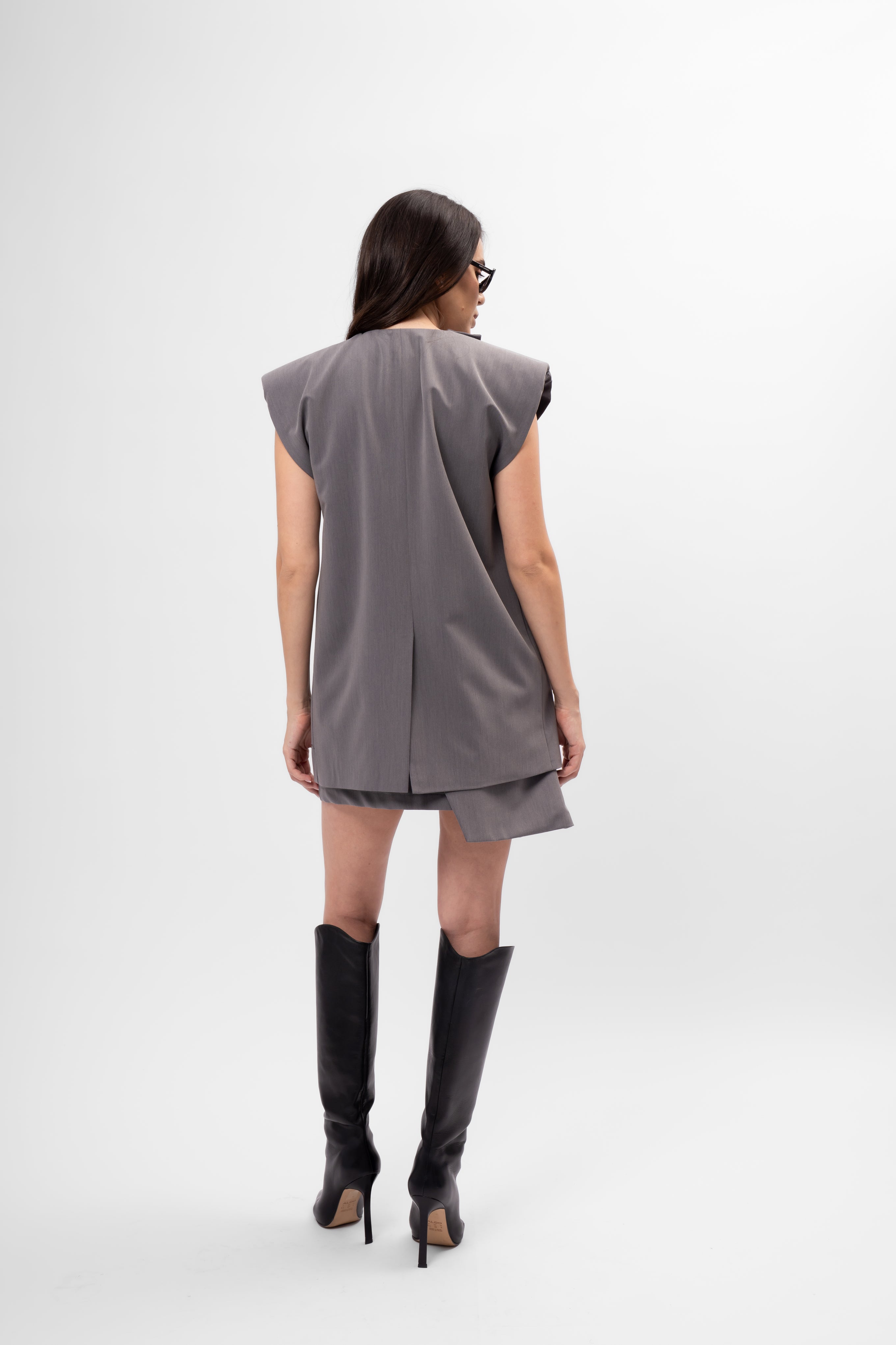 Minimalist Grey Set with Vest and Asymmetric Skirt