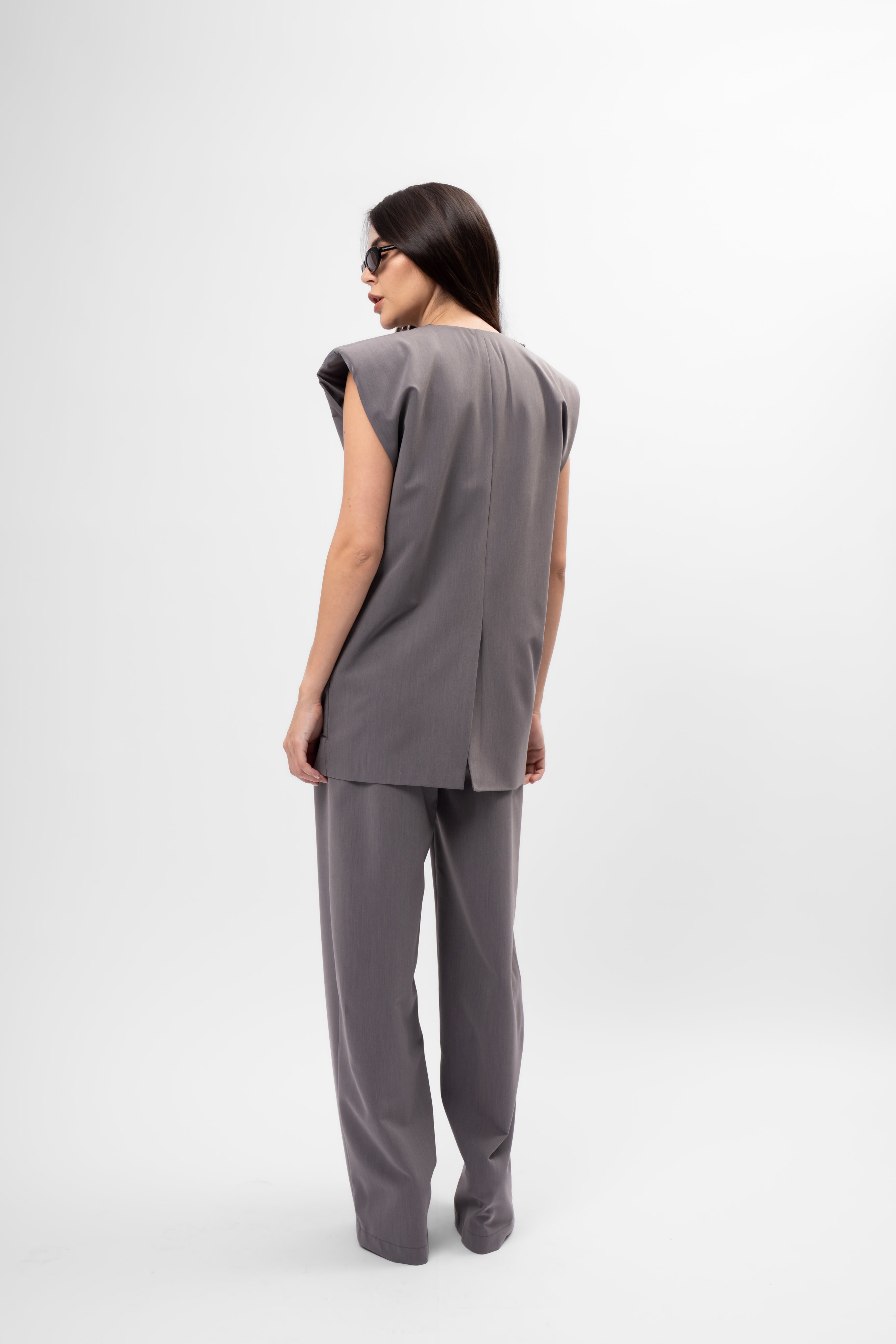 Grey Set with Vest and Pleated Trousers