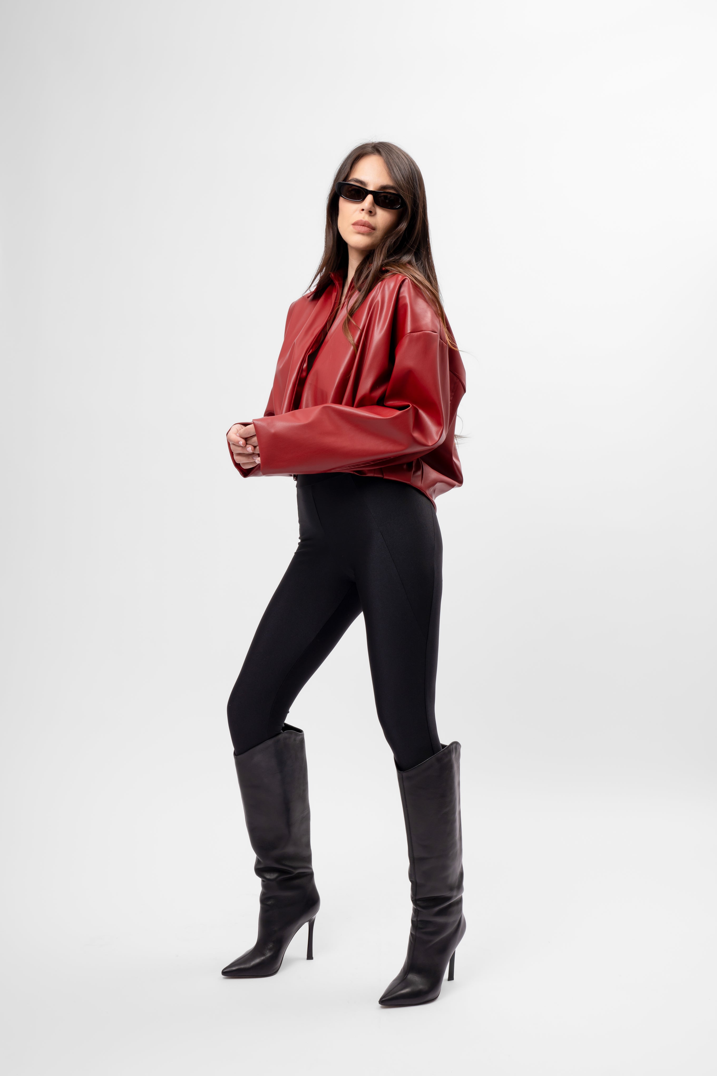Geacă Crop Oversized cu Drapaje Culoare Burgundy