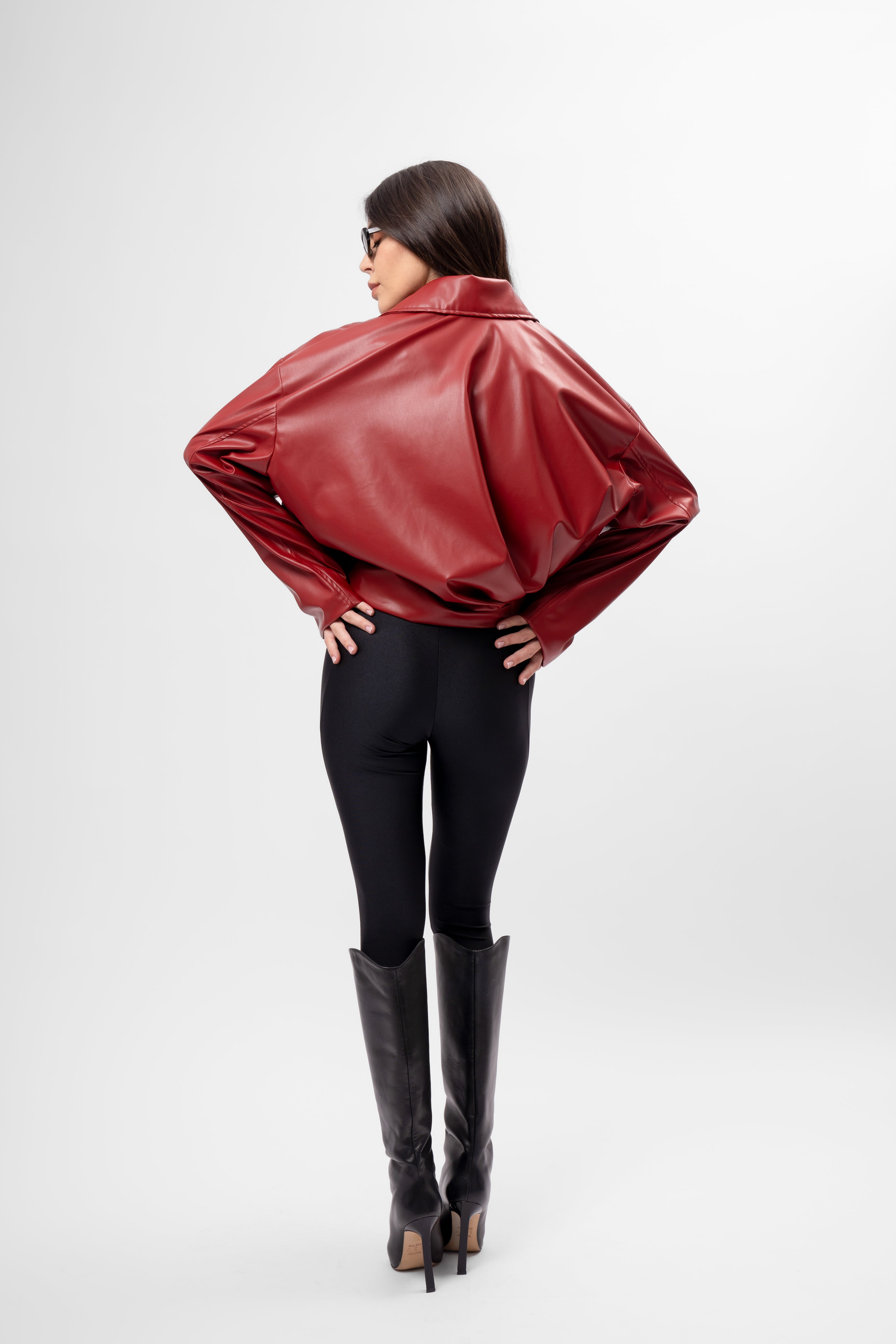 Geacă Crop Oversized cu Drapaje Culoare Burgundy