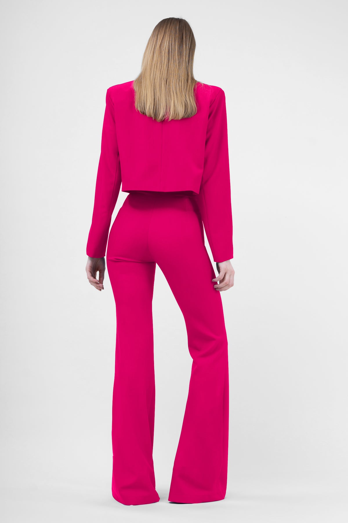 Pantaloni evazati din stofa fuchsia