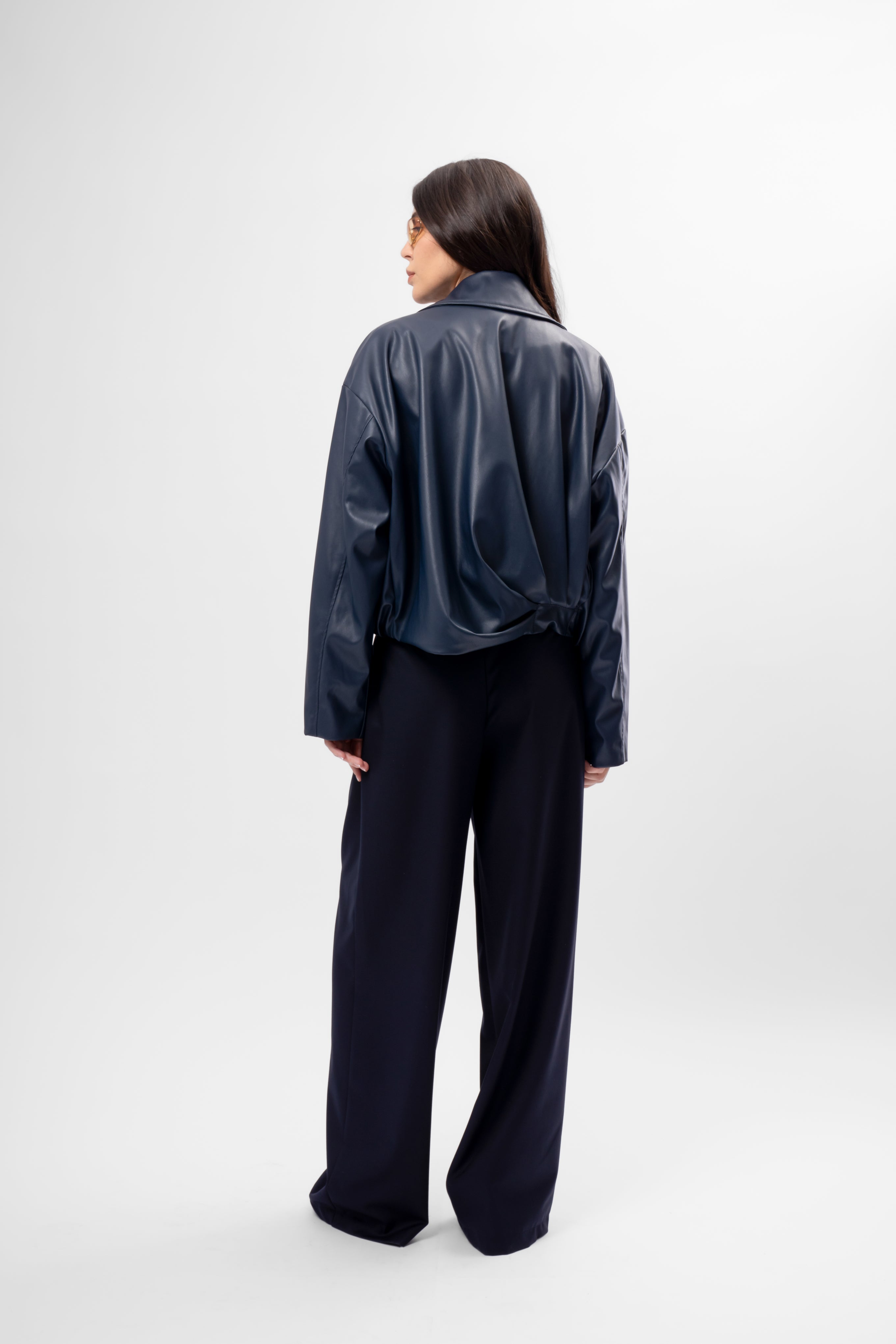 Navy Trousers with Side Draping