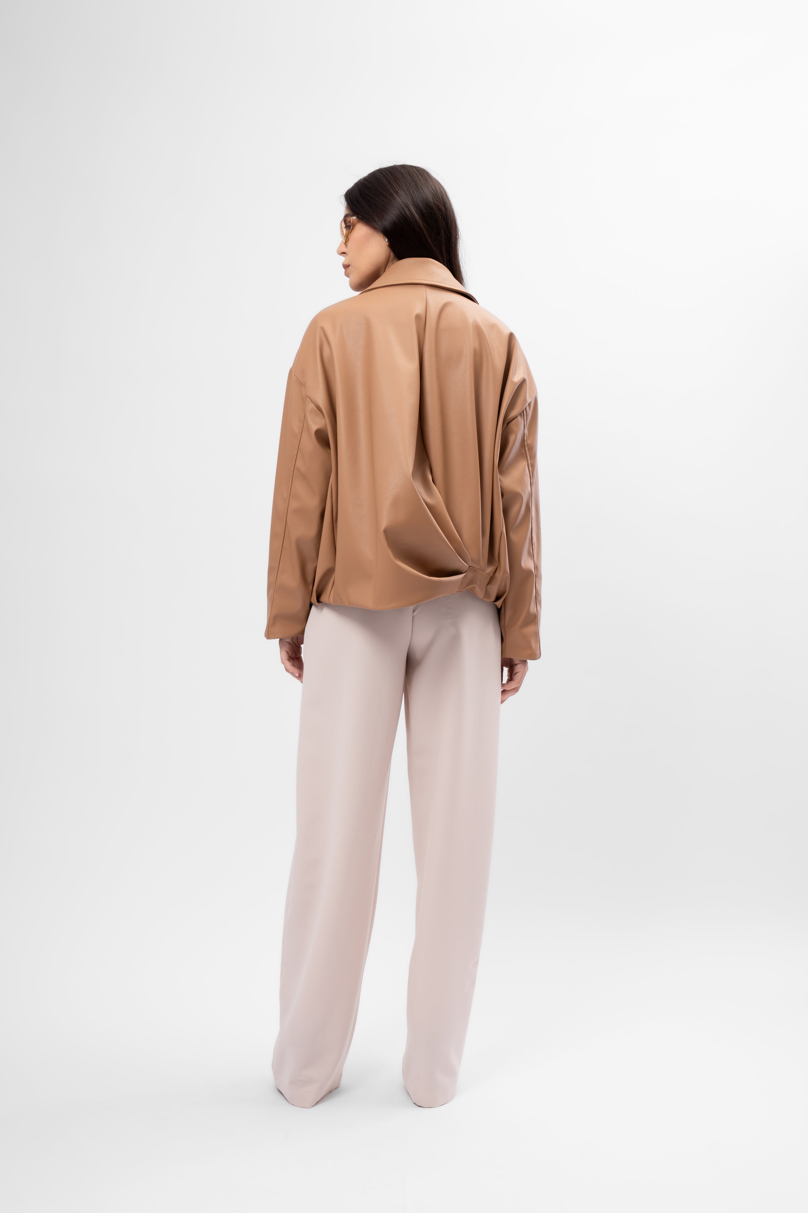 Camel Oversized Jacket with Draping