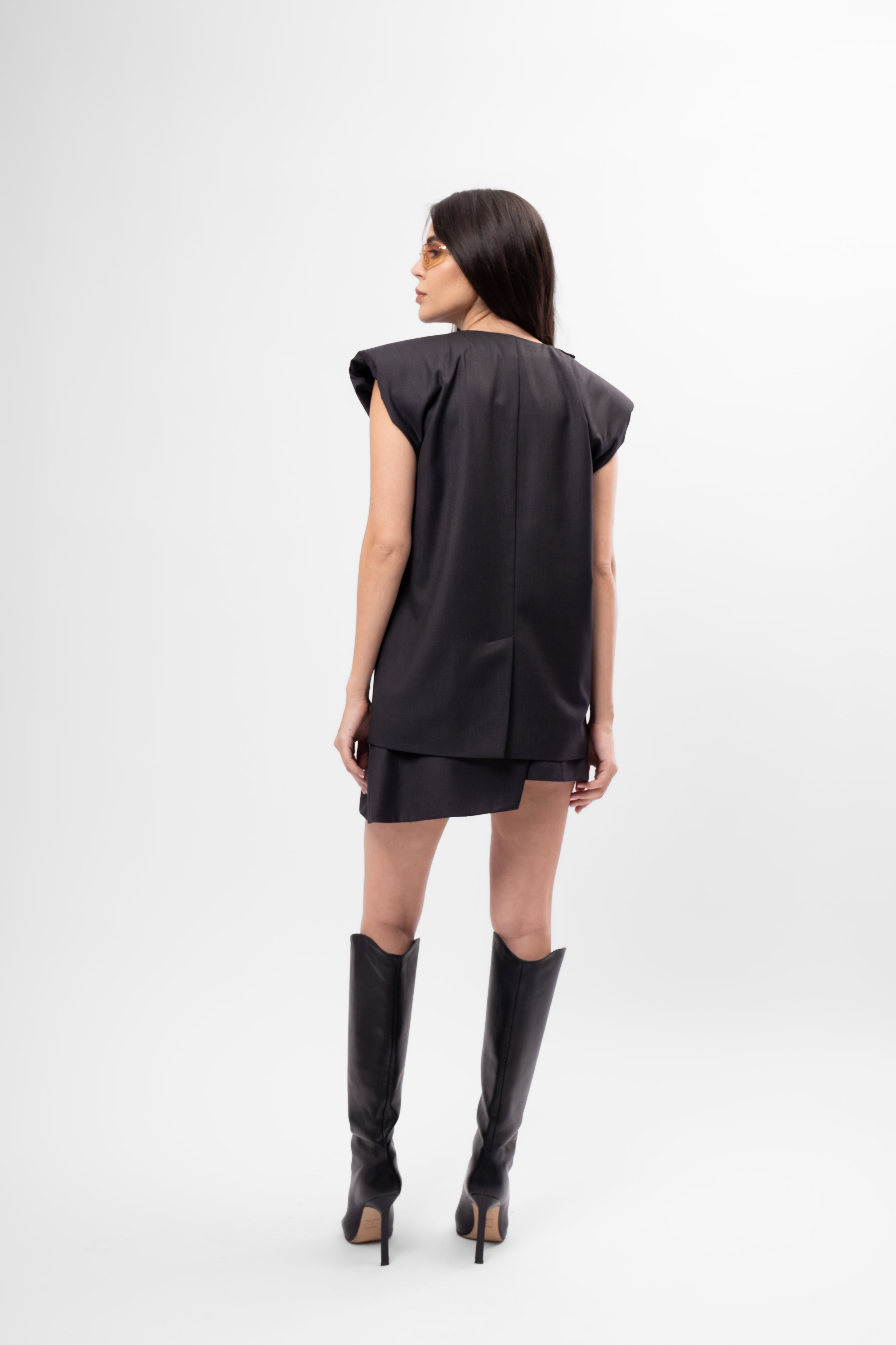 Minimalist Dark Grey Set with Vest and Asymmetric Skirt