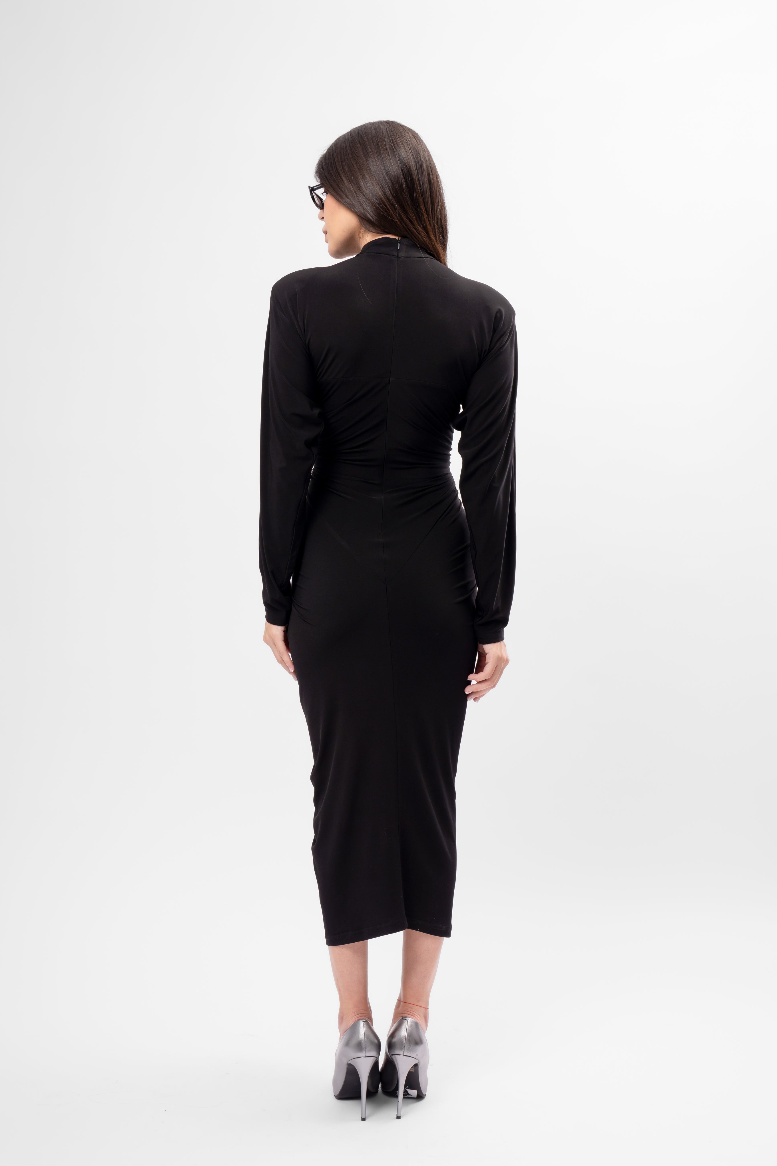 Black Midi Dress with Heart-Shaped Detail