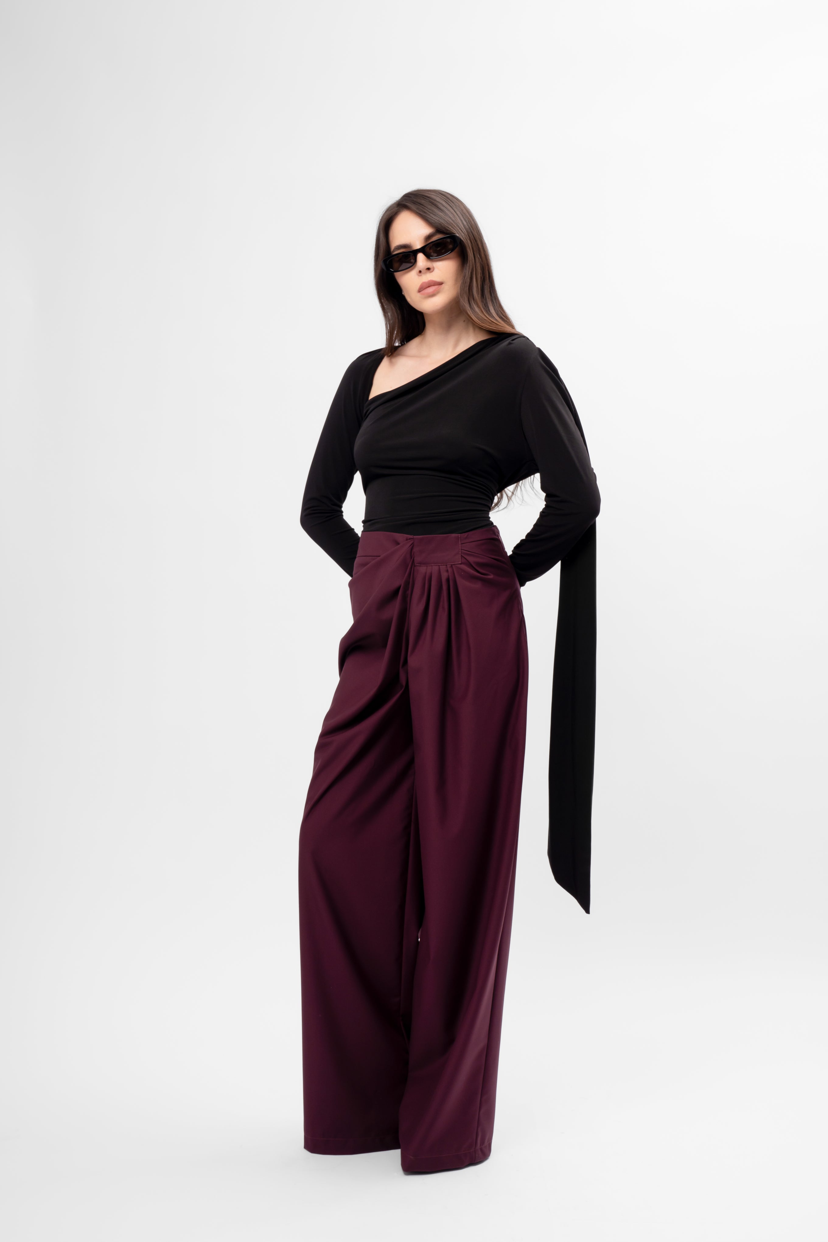 Black Jersey Top with Asymmetric Neckline