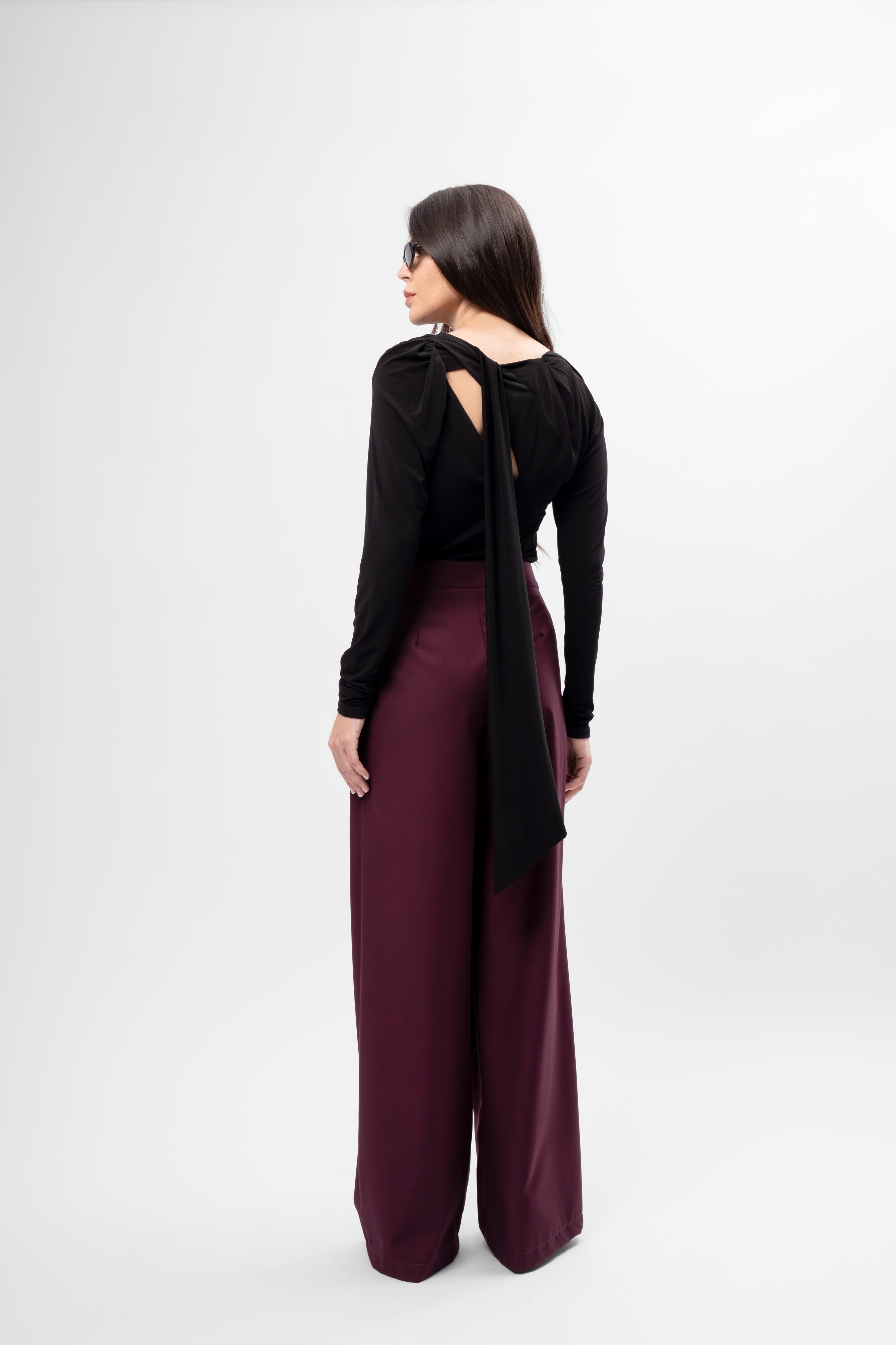 Black Jersey Top with Asymmetric Neckline