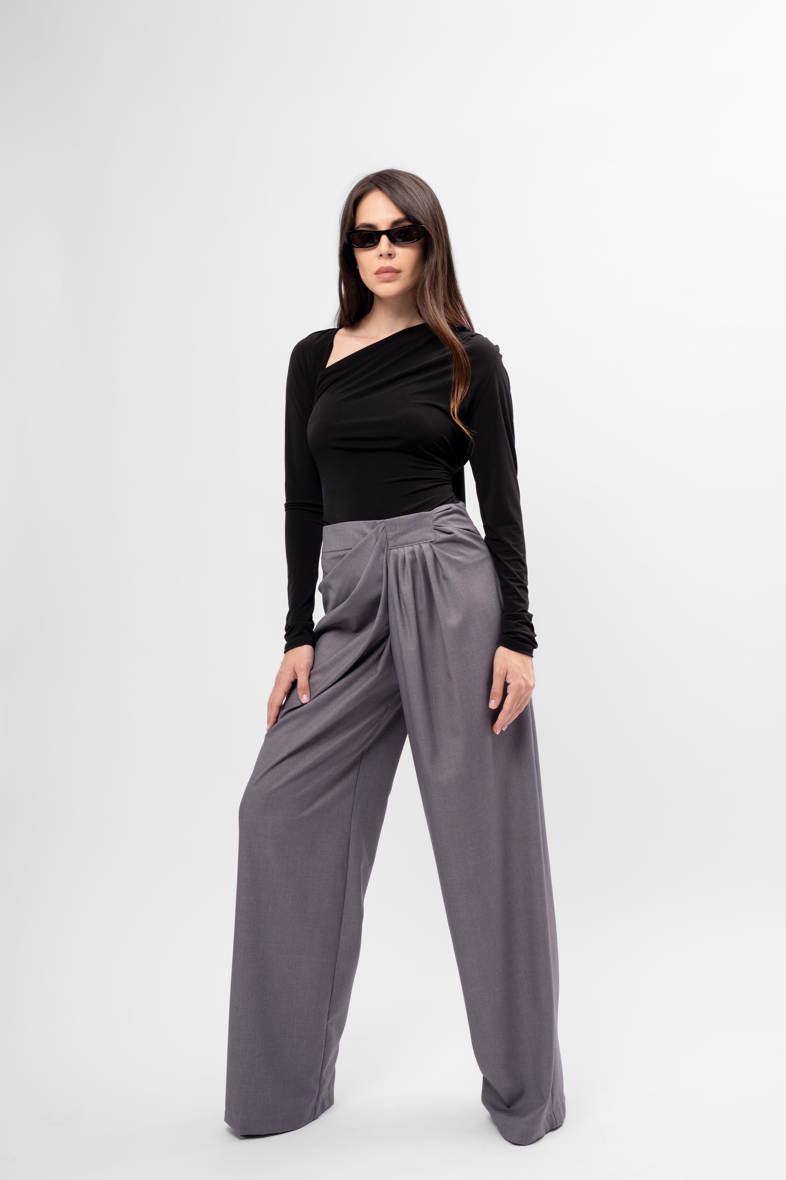Grey Trousers with Side Draping